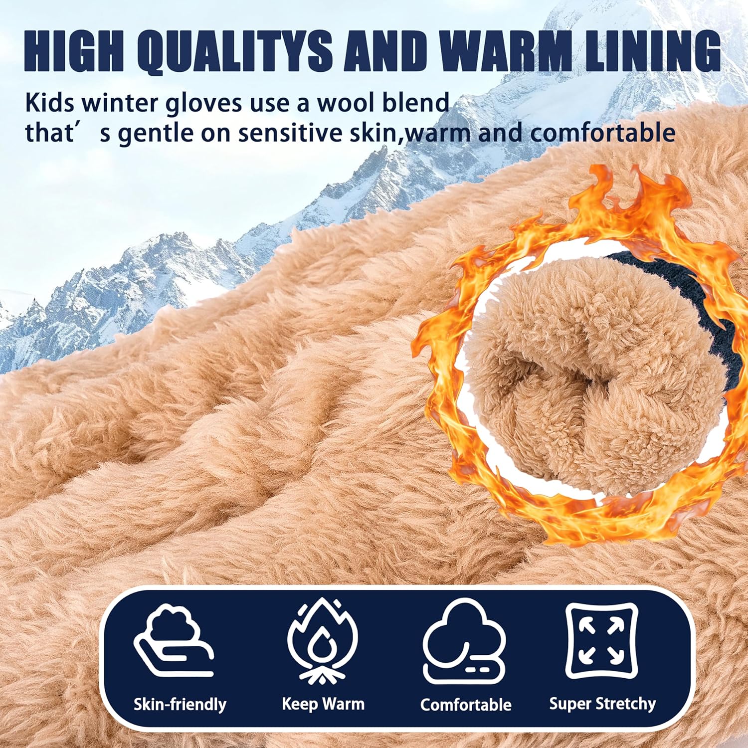 Kids Gloves Winter Thermal Double-Layer Knit Wool Fleece Lined Touchscreen for Boys Girls 4-18 Years Cold Weather - Image 2