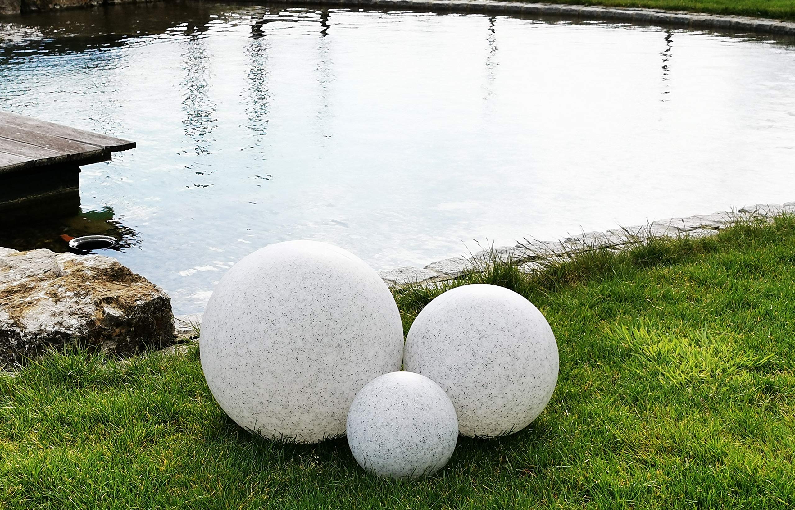 Trango 200 G - Sfera da giardino naturale IP65, effetto pietra granito, 20 cm, con 1 attacco E27 e cavo IP44 da 5 m, luce a sfera, sfera luminosa, lampada da esterno, sfera esterna senza lampadina