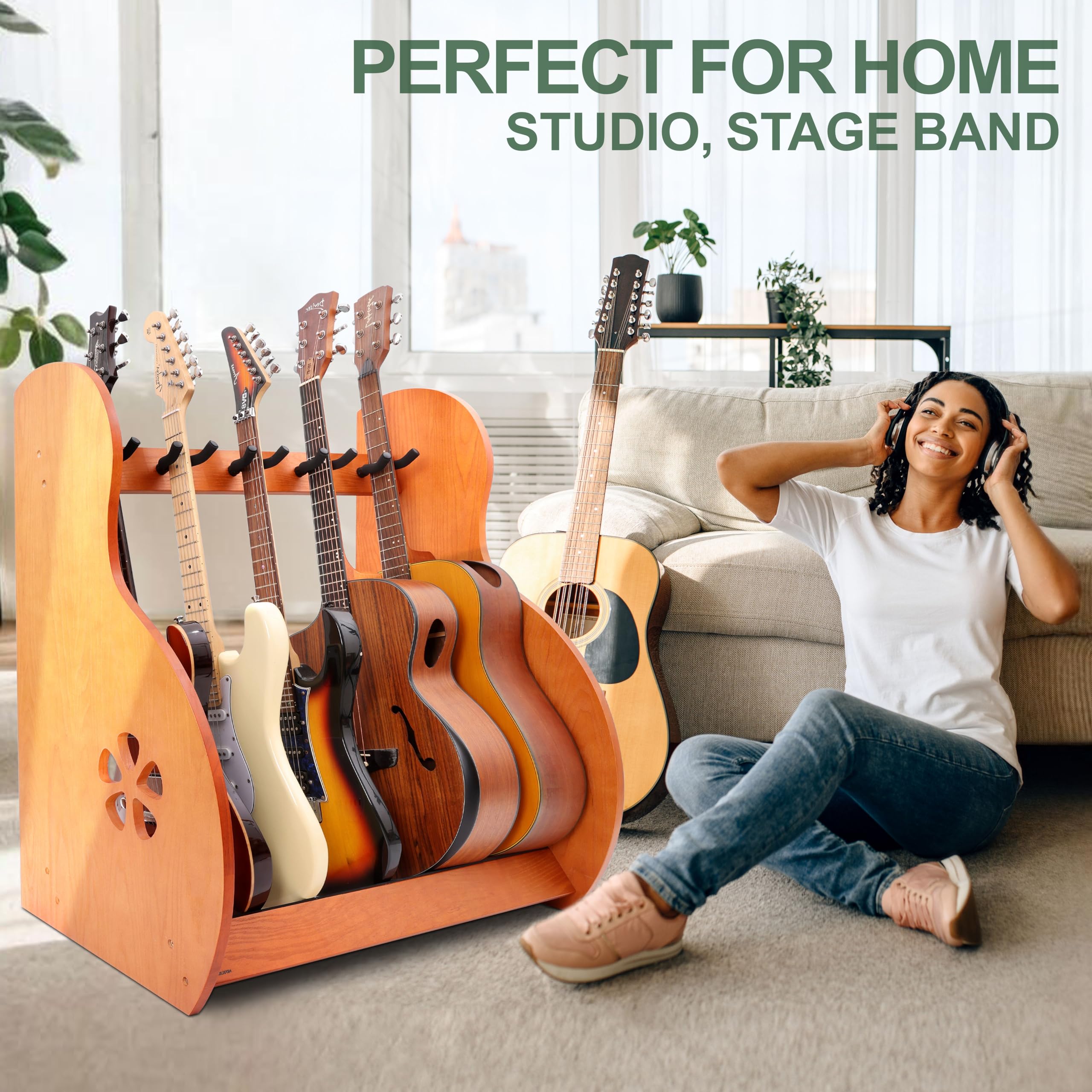 Nefelibata Mehrzweck Gitarrenständer 5 Holz Gitarrenständer Bodenständer für Gitarren und Koffer, E-Gitarre, Akustikgitarre, Bassgitarre, Celli - Deutsch Aschbraun