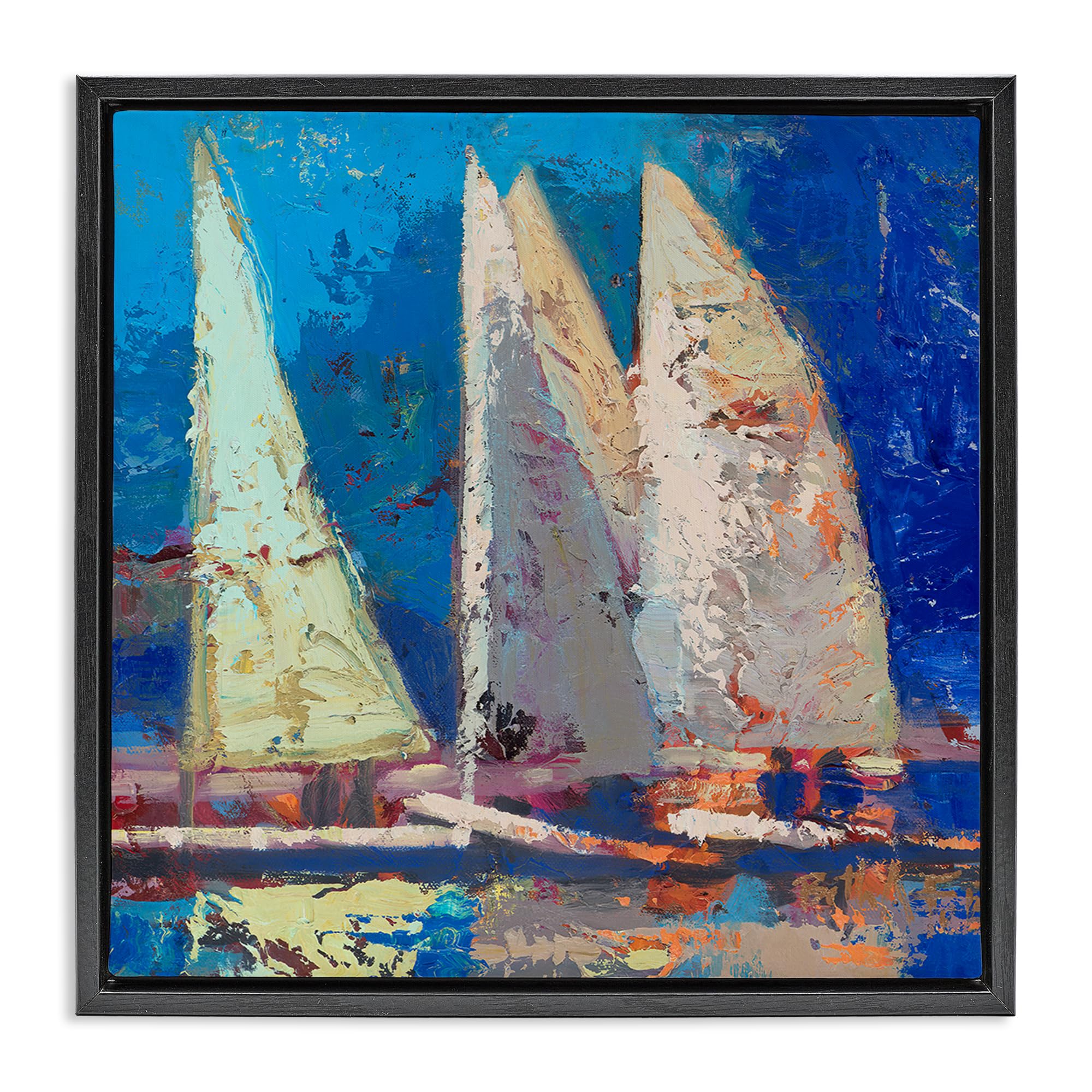 Stupell Industries Strong Wind Sailboats Movement 'A Strong Wind Sailboats', Floating Frame Canvas Art, Black, 18 X 18 Inches, Easy To Hang And Sturdy, Made In Usa, By Beth A. Forst
