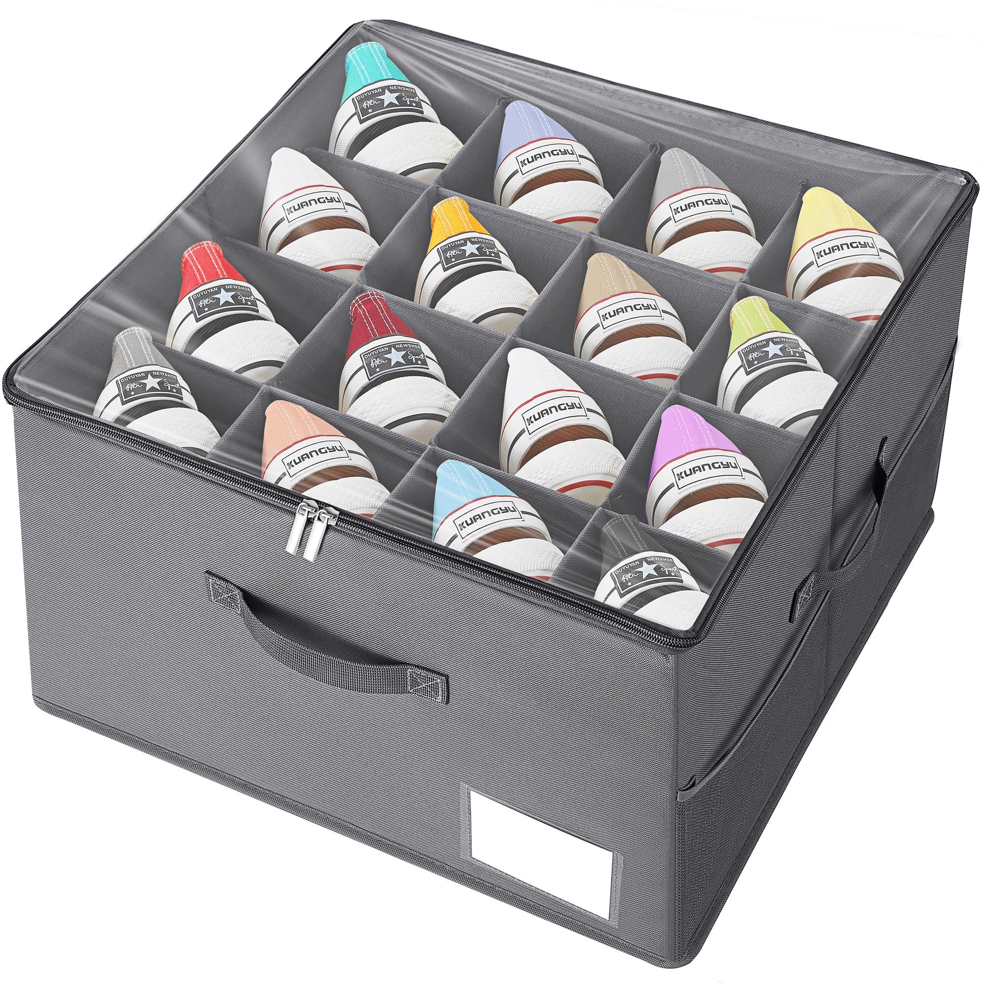Eurhomewit Organizador Zapatos Armario Interior, Caben 16 Pares, Cajas Para Zapatos con Tapa Transparente, Almacenamiento Guarda Zapatos (Gris, 42cm x 42cm x 30cm)