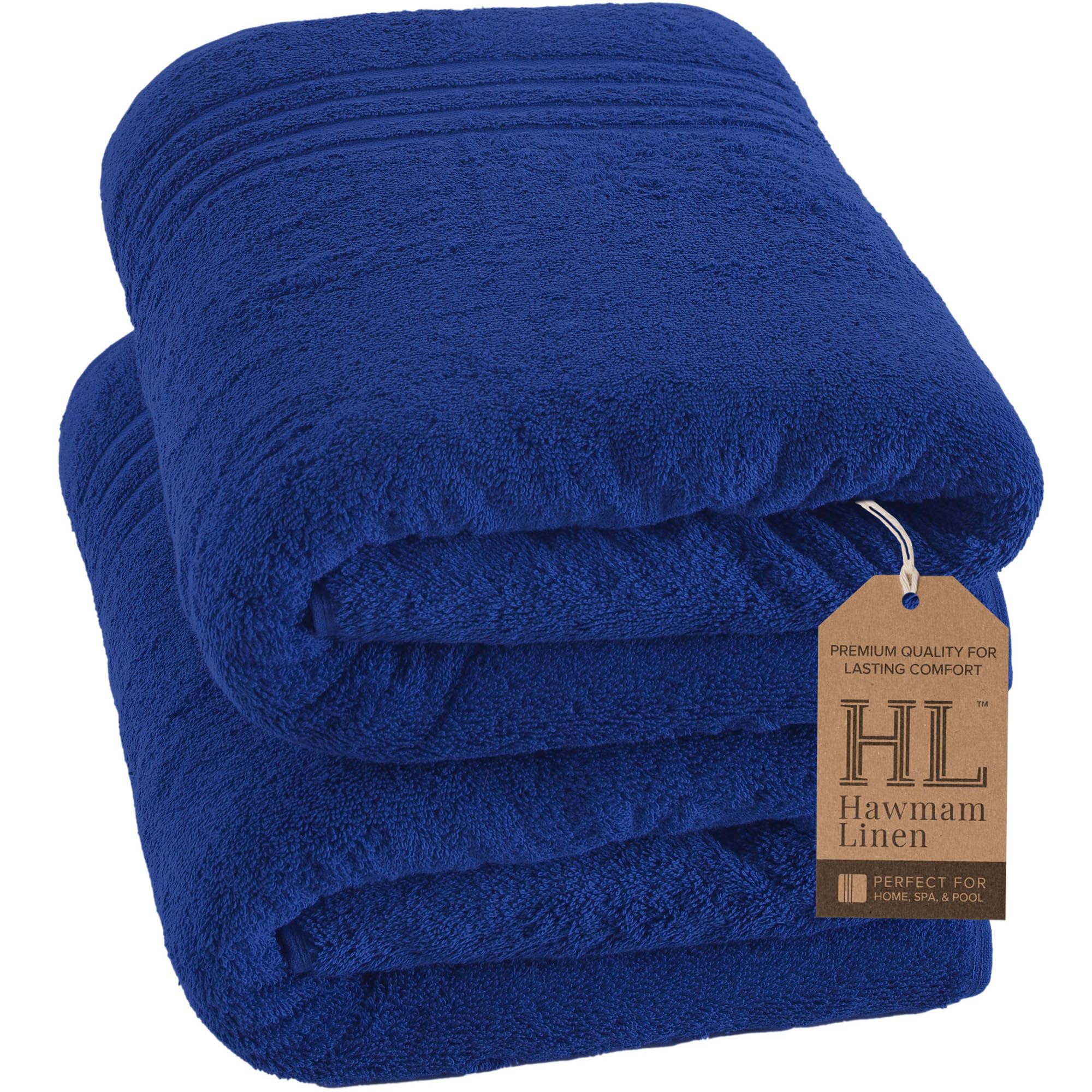 Hawmam Linen Bath Sheets Extra Large, Turkish Cotton, 2 Pack, Royal Blue