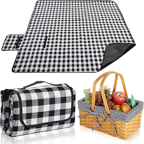 Cesta de pícnic, cesta de madera tejida natural con asas plegables dobles, manta de picnic, cesta de Pascua para huevos de Pascua, dulces,
