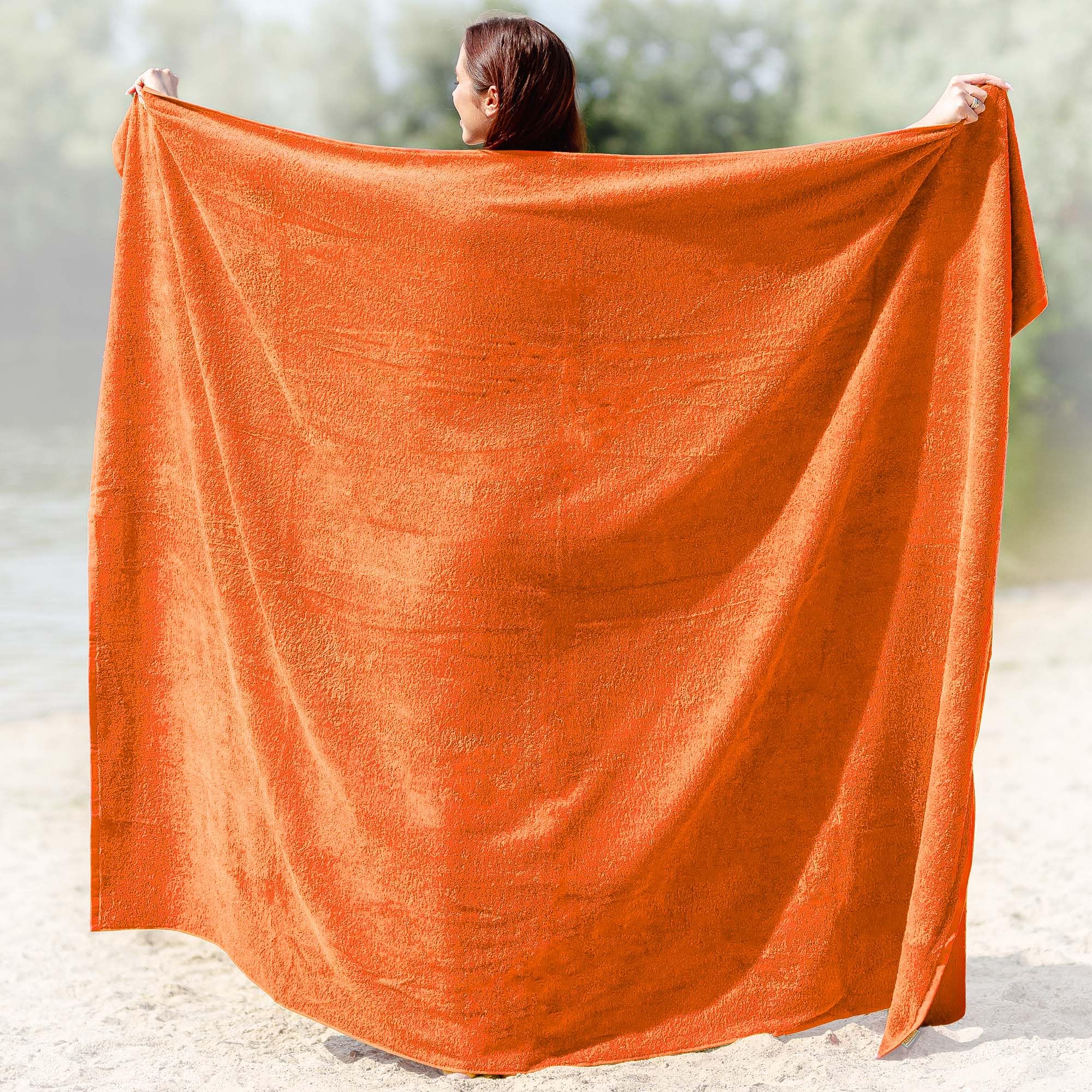ADAMO Serviette de plage XXL 100 % coton – 155 x 220 cm, orange : 515 – Serviette de sauna – Serviette de bain grande taille – Serviette de douche, serviette de bain et serviette de sauna