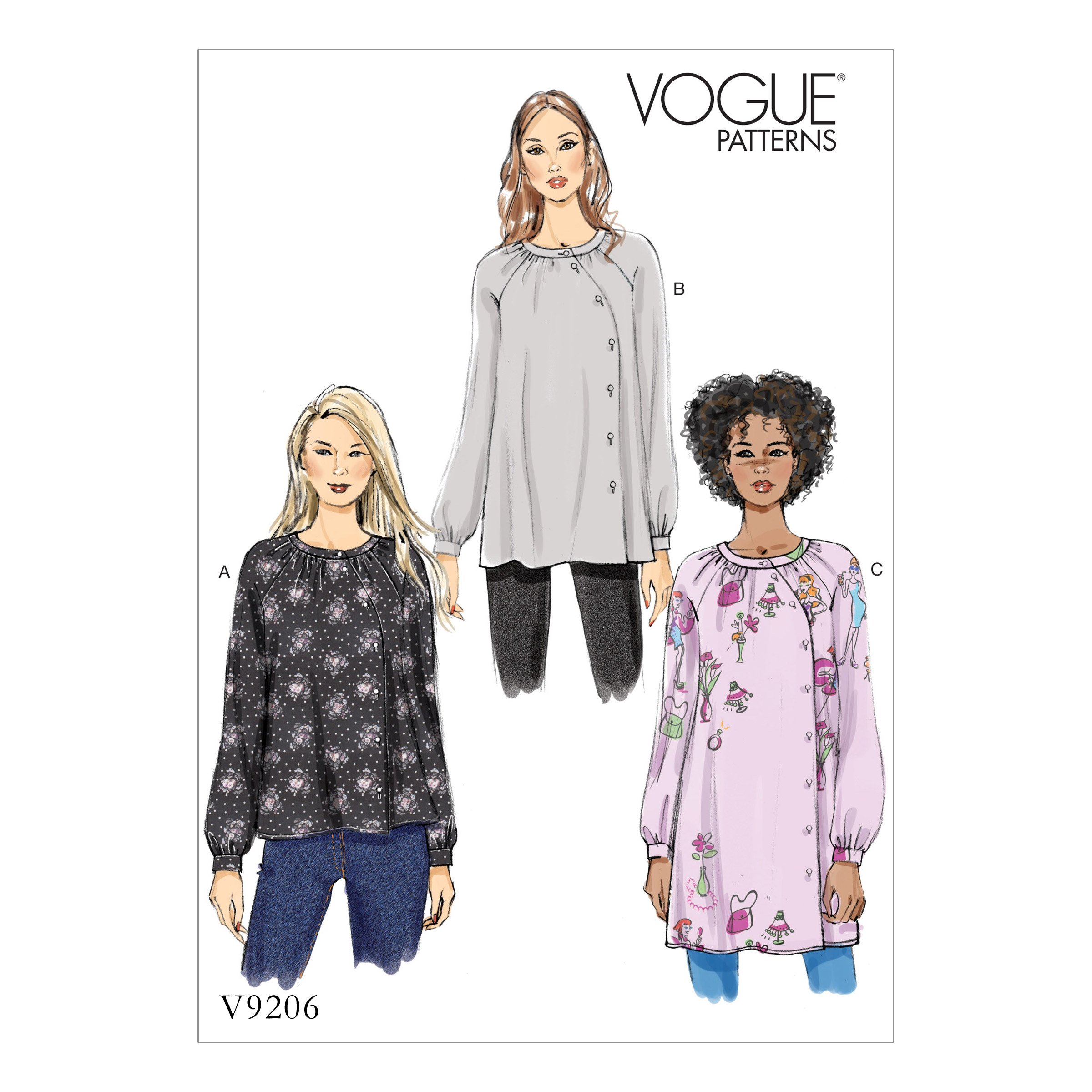 Patron Vogue Patterns 9206 A5 pour haut et tunique en soie tailles 6-14