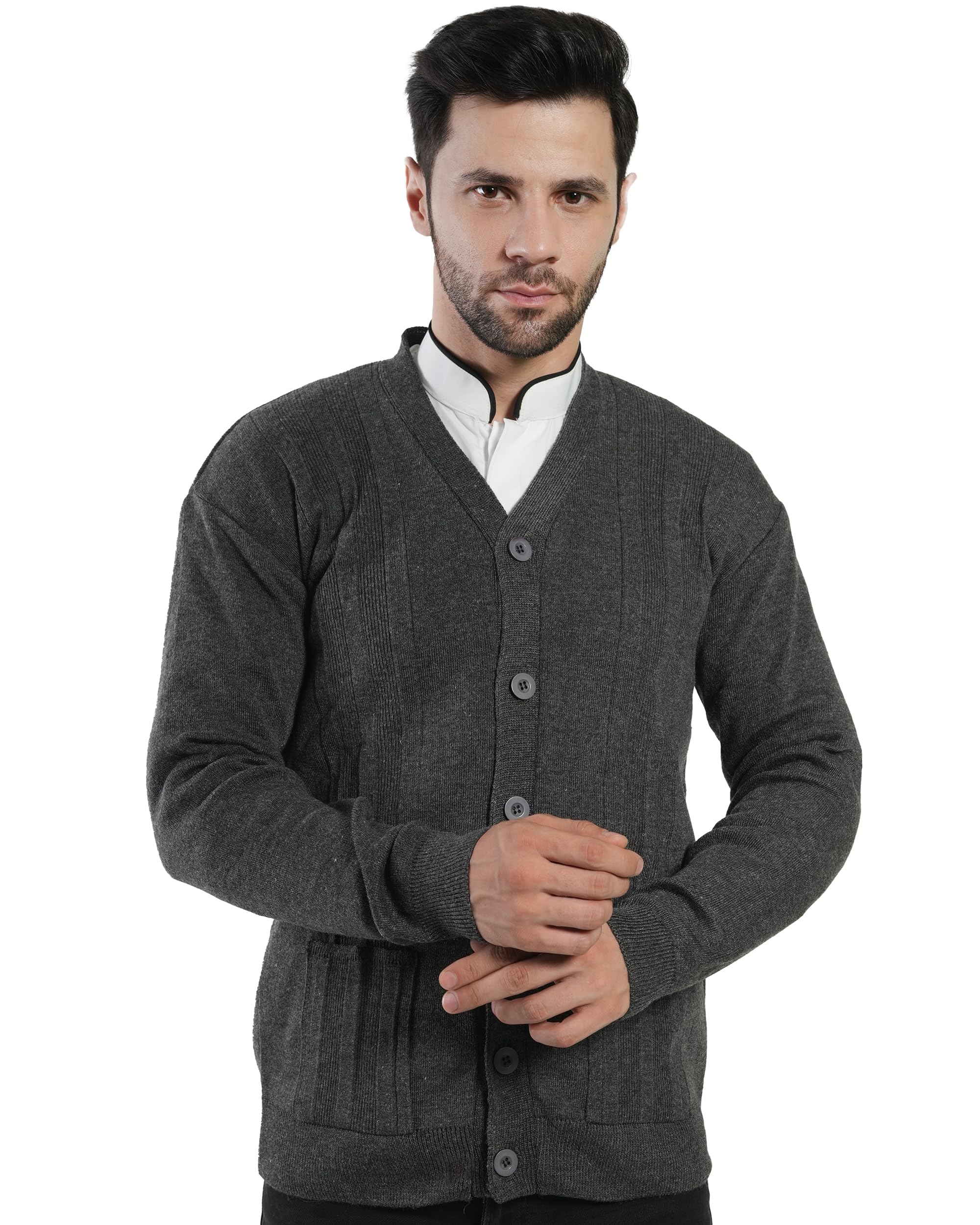 Men's Front Open Buttoned Full Sleeve Solid Color Cardigan/Woolen Jacket/Waist Coat/Sweater with Pockets-image-48
