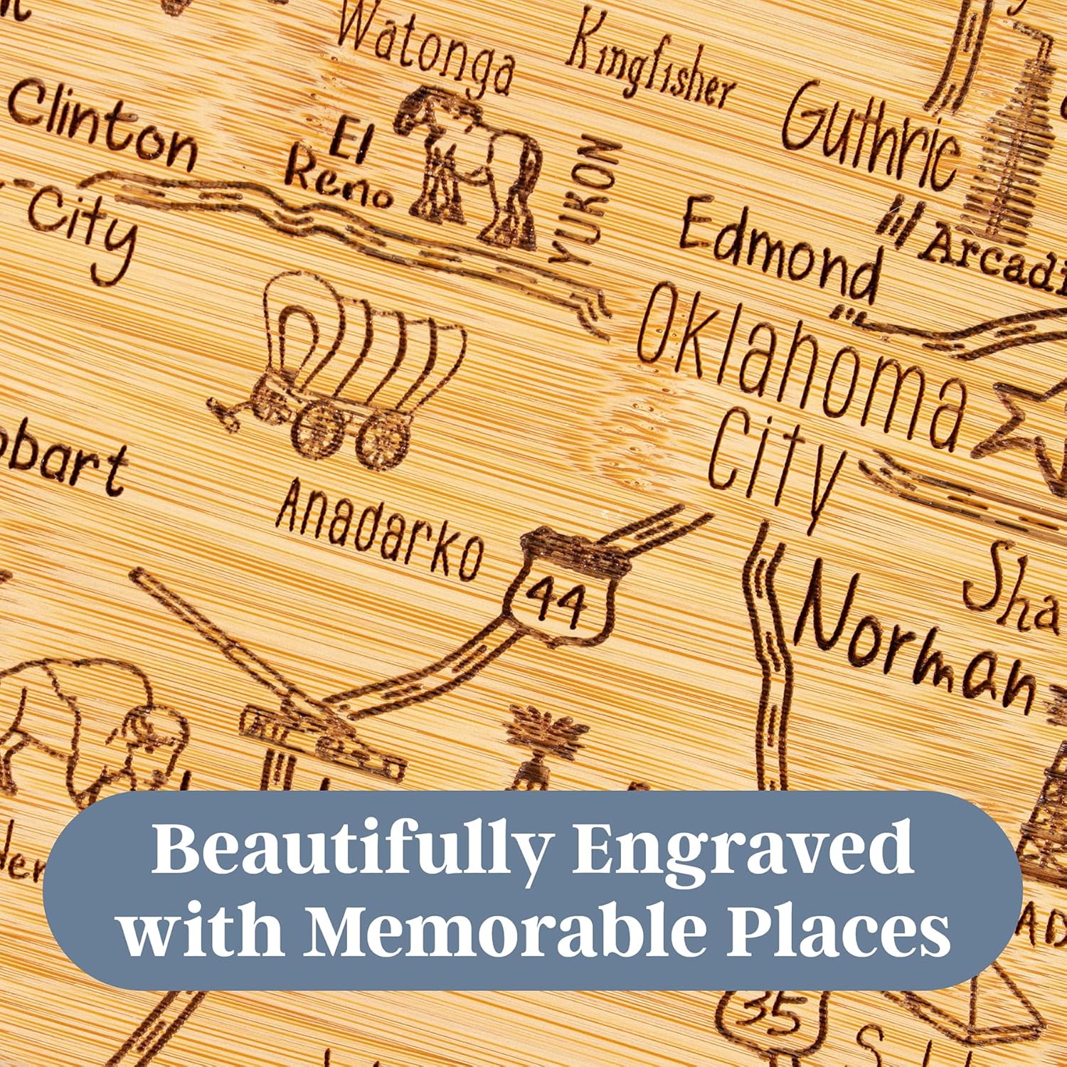 Totally Bamboo Destination Oklahoma State Shaped Cutting Board, Charcuterie and Cheese Serving Board – Oklahoma Gift for Home Décor or Everyday Kitchen Use - Image 3