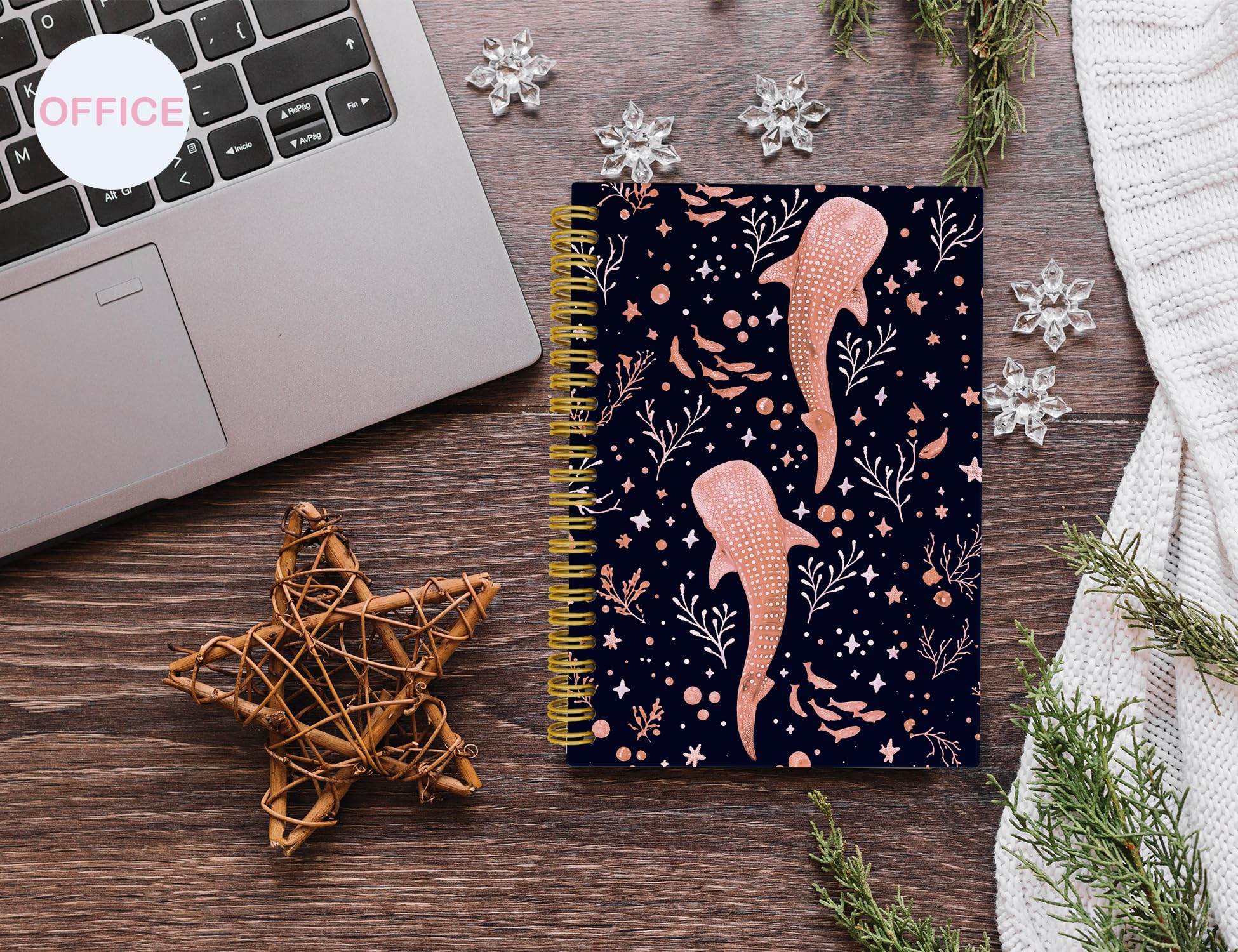 Taccuino con squalo balena, regalo di biologia marina, diario da donna, grazioso taccuino arancione con animali dell'oceano, regalo per gli amanti dell'oceano, quaderno a spirale con