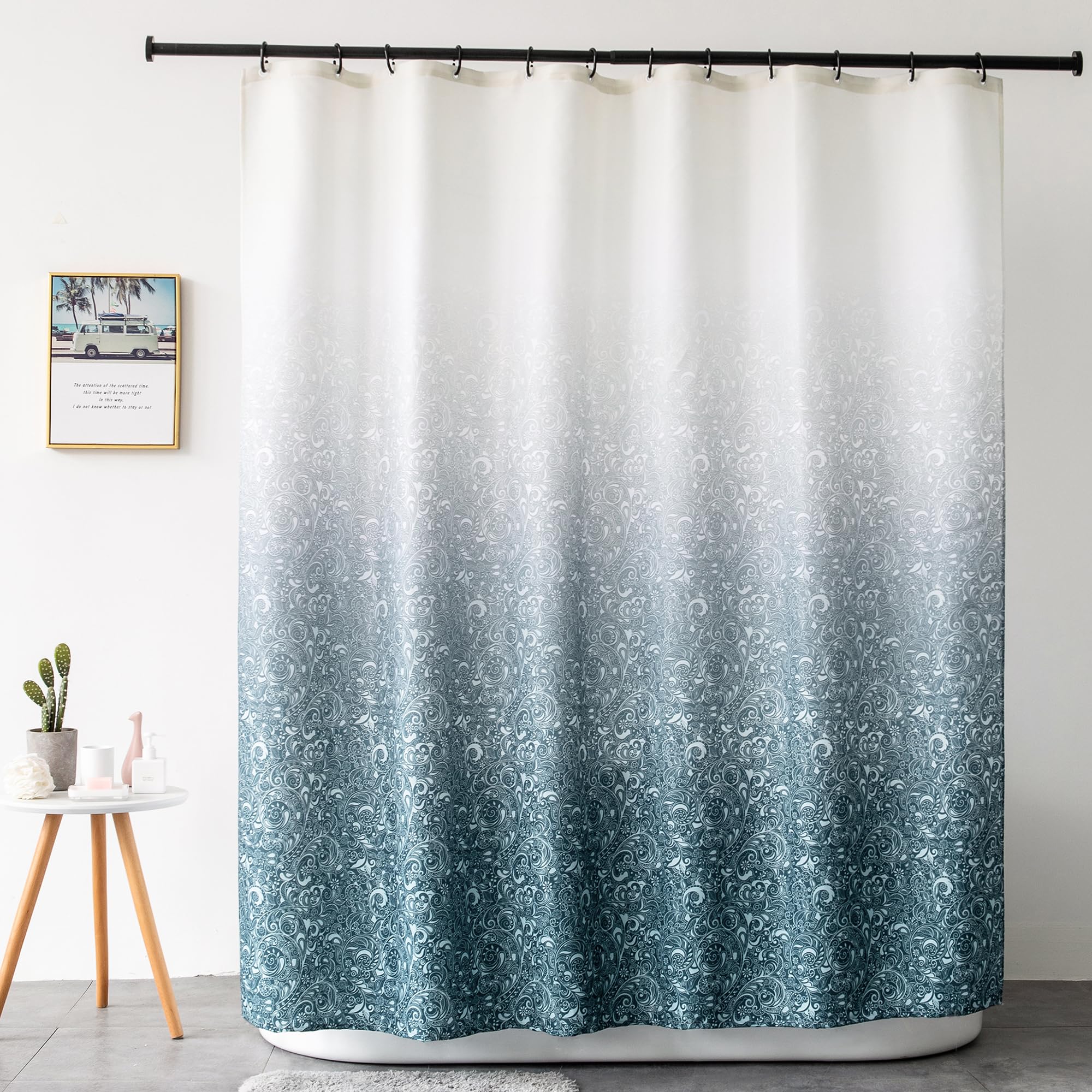 Gradient Shower Curtain For Bathroom - Decorative Roland Shower Liner - Household Printed Shower Curtain Set With Hooks - Bath Curtains 180W x 200H
