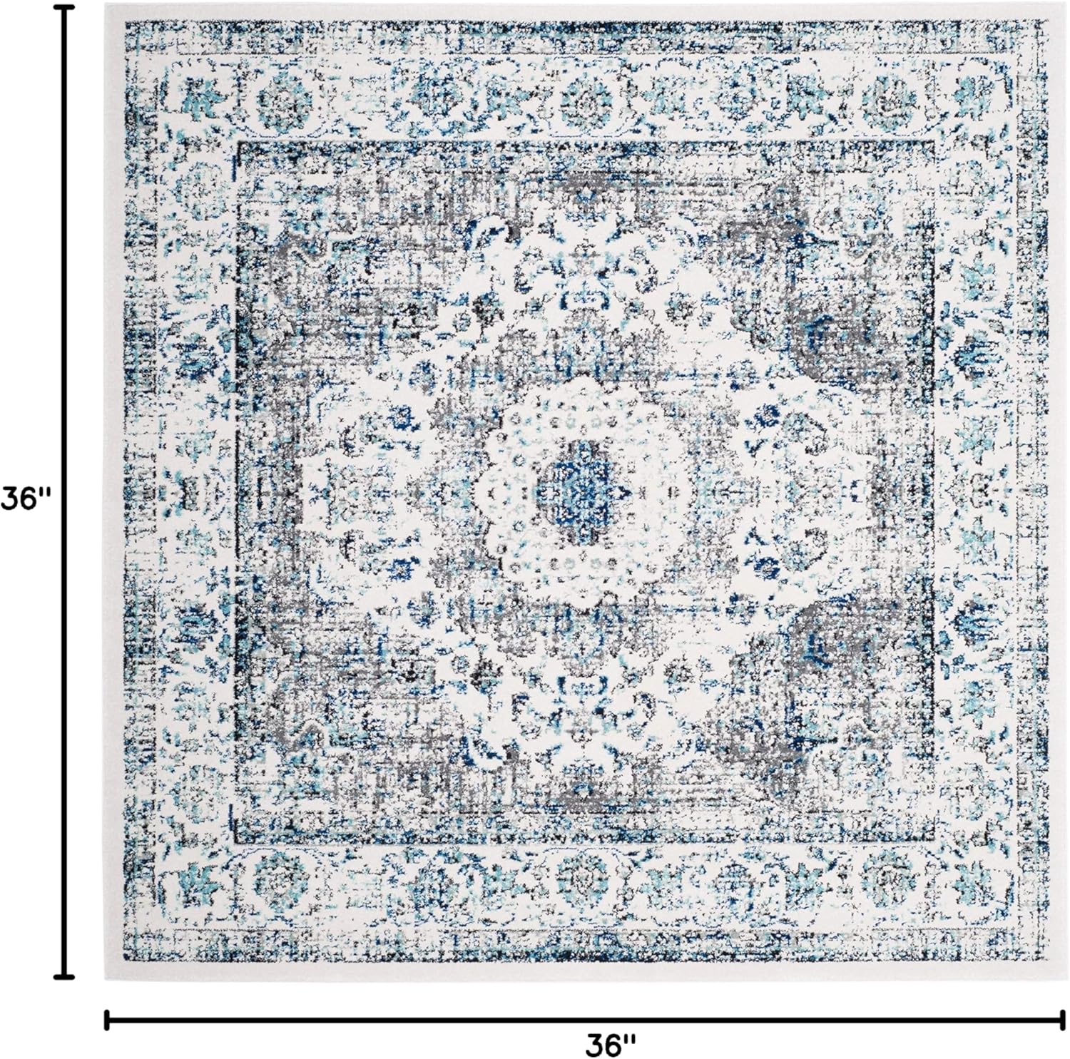 Ivory and Blue Square Hand-knotted Synthetic Area Rug