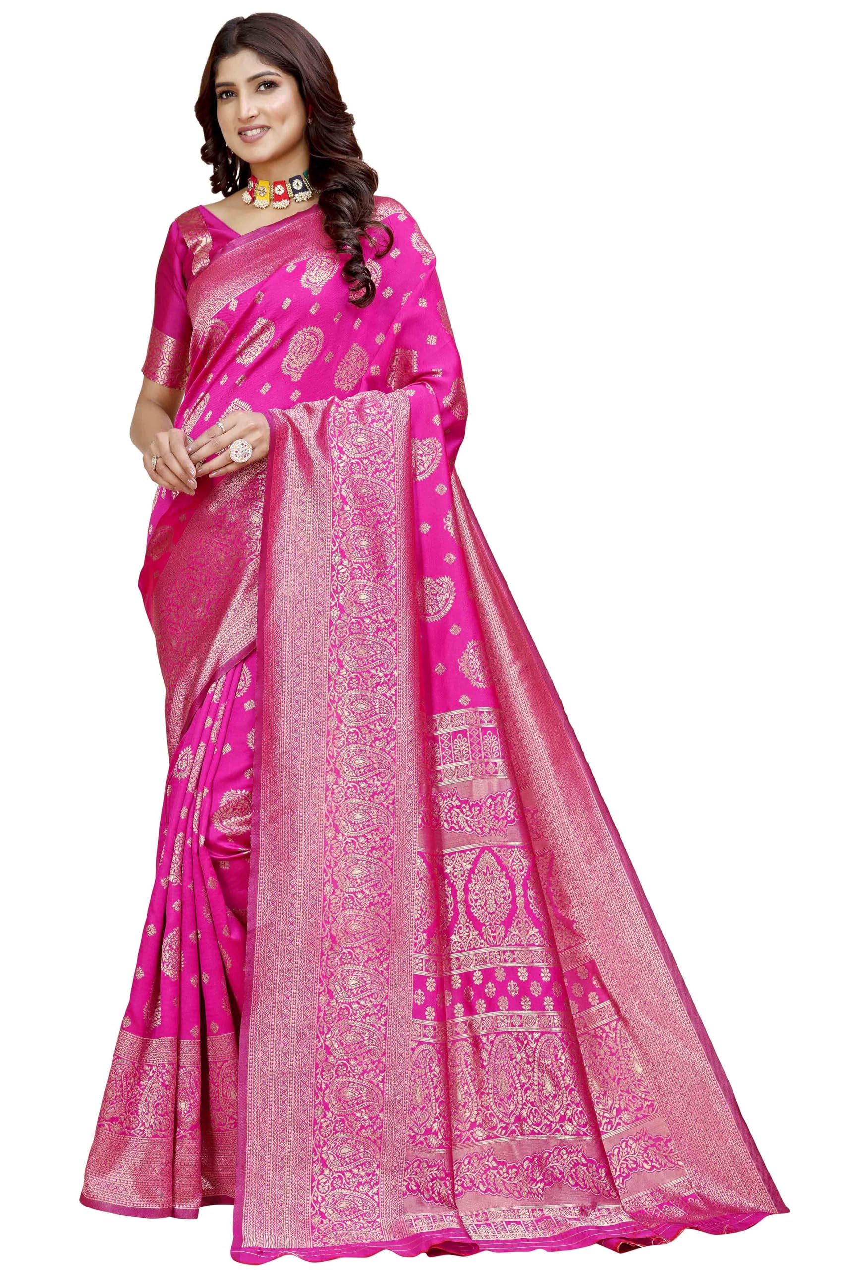 Shasmi Women's Banarasi Saree Pure Kanjivaram Silk Saree Soft New Ladies 2025 Design Wear Pattu Sarees Latest Party Sari Collections With Blouse Piece For Wedding Sadi (Pari-218 Rani)