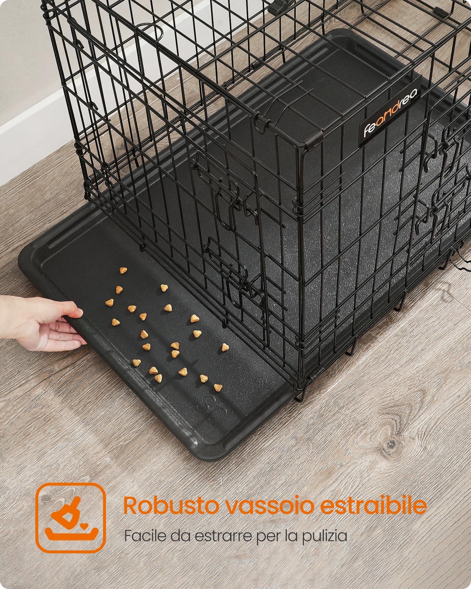 Feandrea Gabbia per Cani Pieghevole, con 2 Porte, Vassoio Rimovibile, 122 x 74,5 x 80,5 cm, XXL, Nero PPD48H