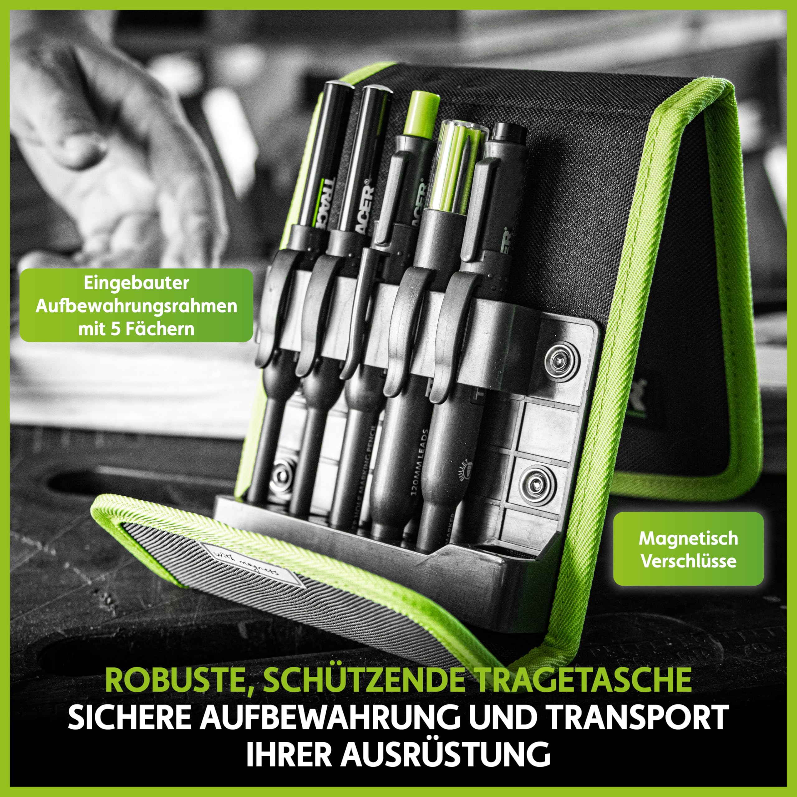 Tracer Tieflochmarker & Zimmermannsbleistift Set – 5-teilig im Koffer