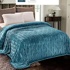 Whale Flotilla Flannel Fleece Twin Size Blanket for Bed, Soft Fluffy Velvet Bedspread Coverlet with Decorative Vintage Pattern for All Season, Warm and Lightweight, 60x80 Inch, Teal