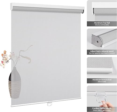 Miniatura 4 de ZimJAHO Persianas enrollables con aislamiento térmico y protección UV, de fácil instalación, para dormitorio, puerta de oficina, 59 pulgadas de