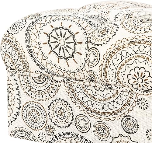 Miniatura 7 de Adeco Taburete otomano copetudo de 20 pulgadas, con patas de madera resistentes, reposapiés tapizado de mediados de siglo (rojo)