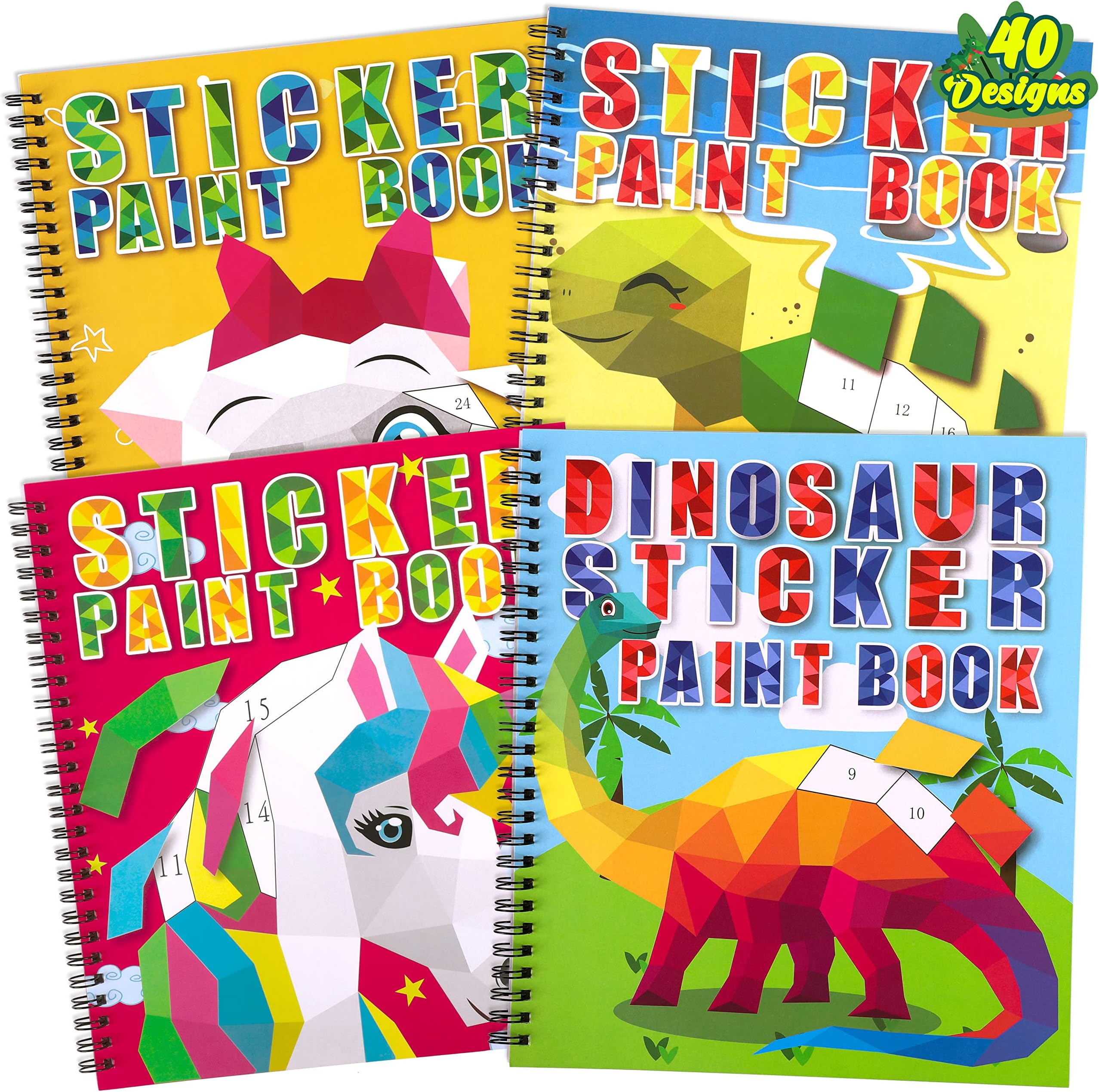 90shine 4PCS Crafts for Kids Ages 4-8 Sticker Books - Includes Dinosaur Llama Turtle and More Animal Designs Gift Party Create 40 Pictures