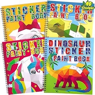 4PCS Crafts for Kids Ages 4-8 Sticker Paint Books - Includes Unicorn Dinosaur Llama and More Animal Designs Gift Party Create 40 Pictures