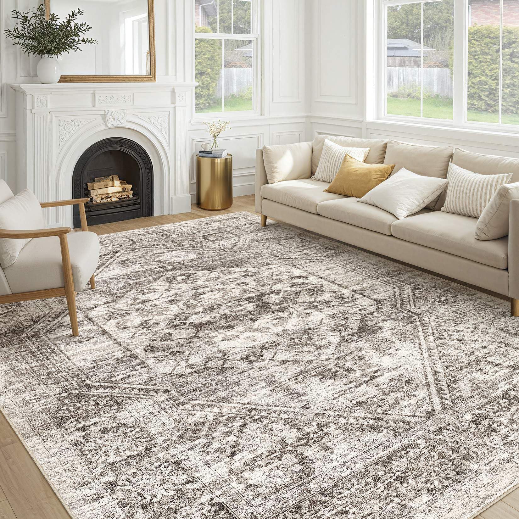 Vintage Living Room Area Rug 9x12 - Large Soft Washable Oriental Traditional Distressed Farmhouse Rugs for Bedroom - Indoor Floor Accent Carpet for Home Office House Decor - Distressed Brown โ image 1