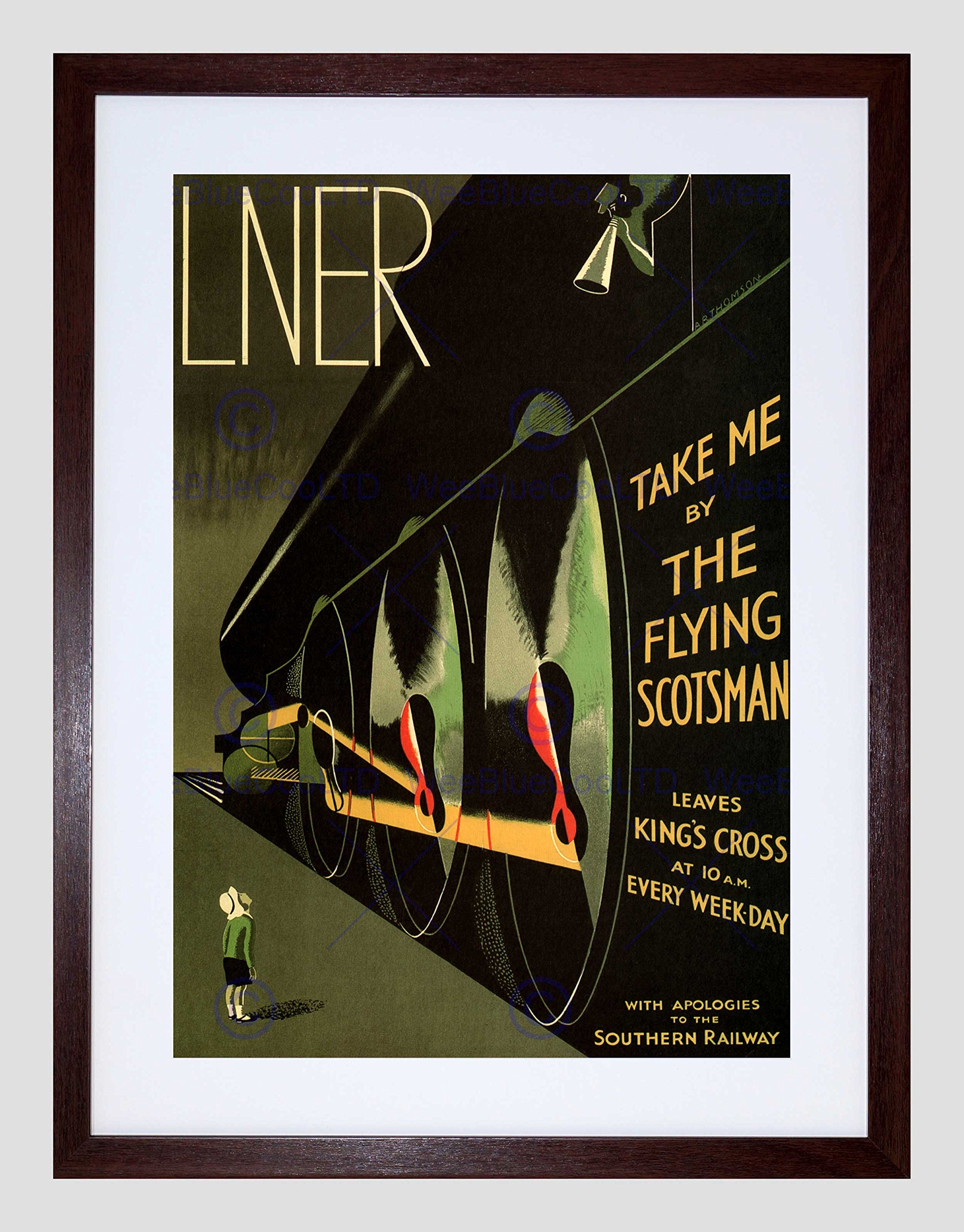 Wee Blue Coo Travel Lner Railway Flying Scotsman UK Locomotive Vintage Ad Art Framed Wall Art Print