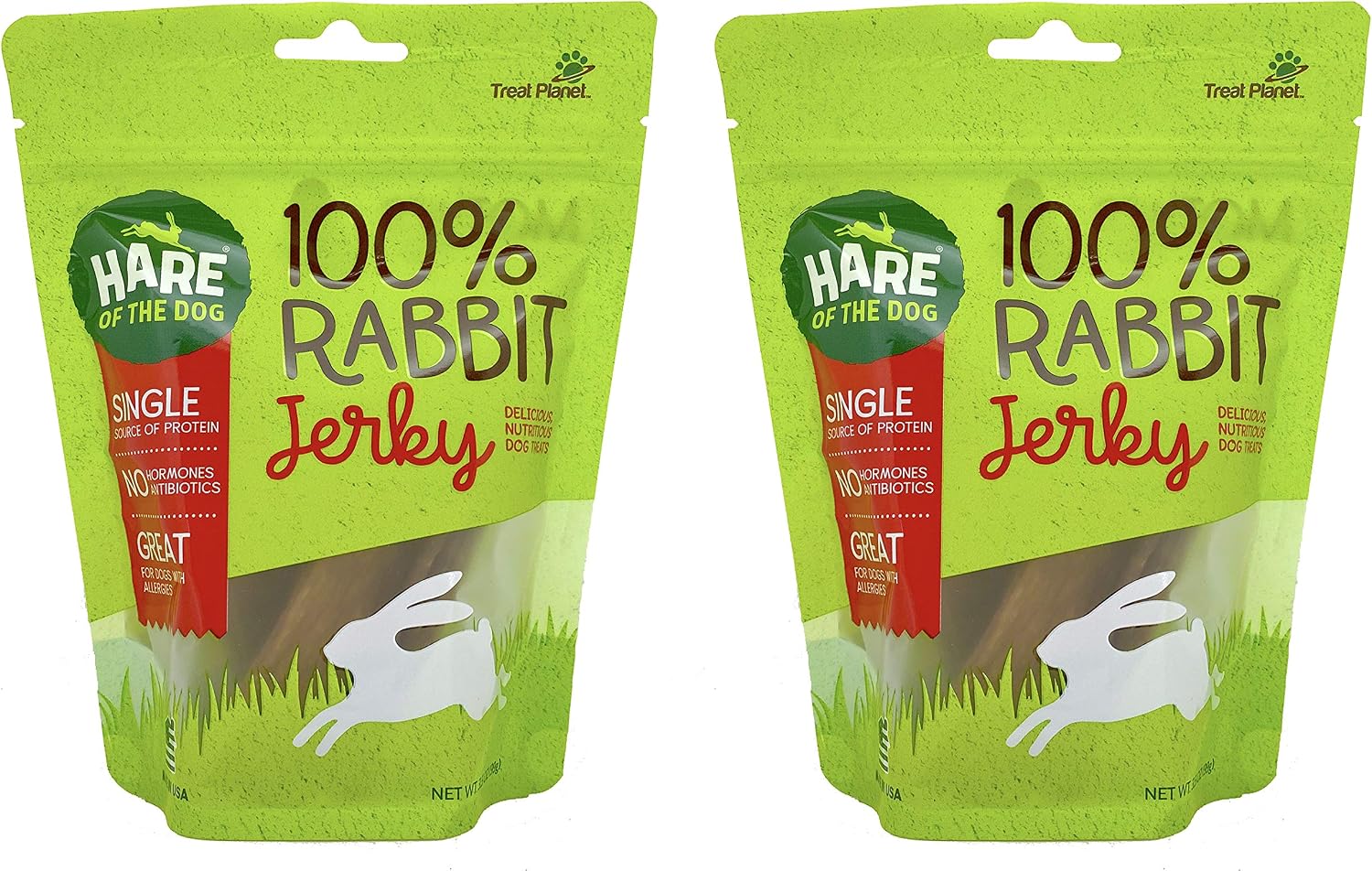 Hare of the Dog Rabbit Jerky Dog Treats – 100% Rabbit, Single Source Protein USA Dog Treats 3.5 Ounce (Pack of 2)