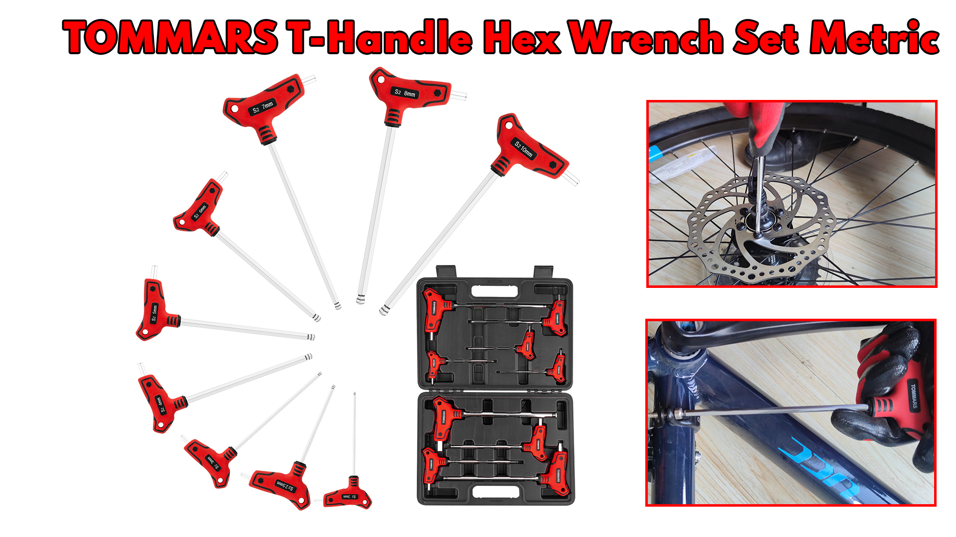TOMMARS 9PC T Handle Allen Wrench Set, Metric T Handle Hex Key Set