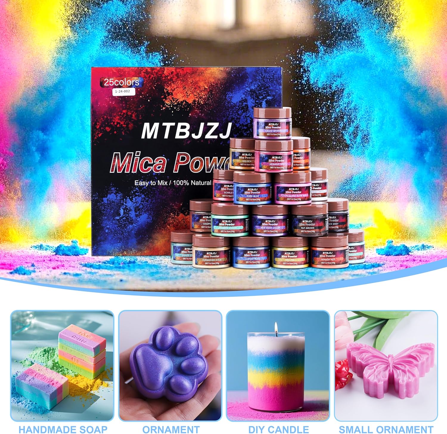 MTBJZJ Mica Powder for Resin, 25 Colors - 20g/Bottle of Epoxy Resin Color Pigment,for Candle Dye, Lip Gloss Pigment, Soap Making, Slime Colorant, Paint, Bath Bombs,Nail Polish and Eye Shadow - Image 9