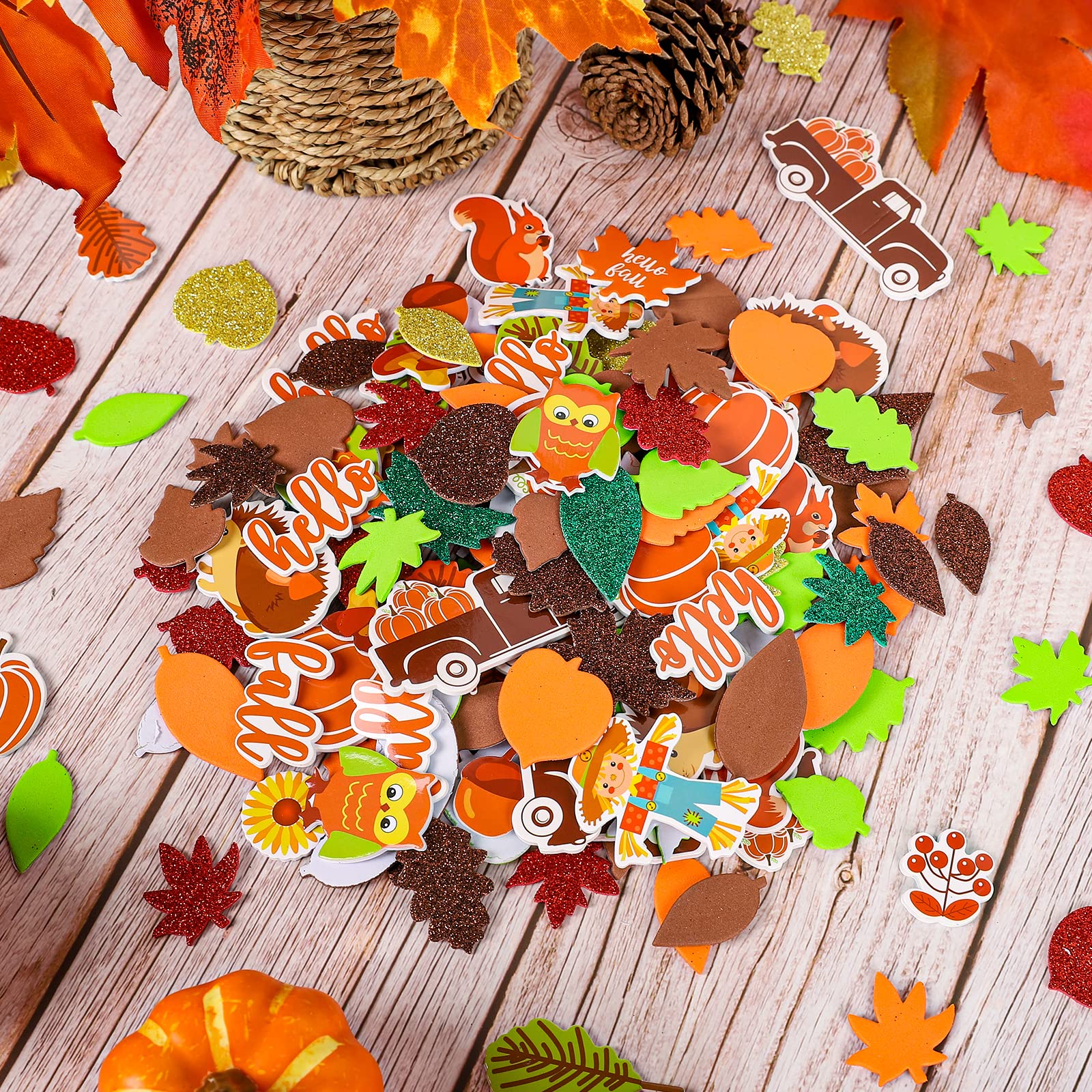 Snapklik.com : 460Pcs Fall Thanksgiving Foam Stickers Glitter Maple ...