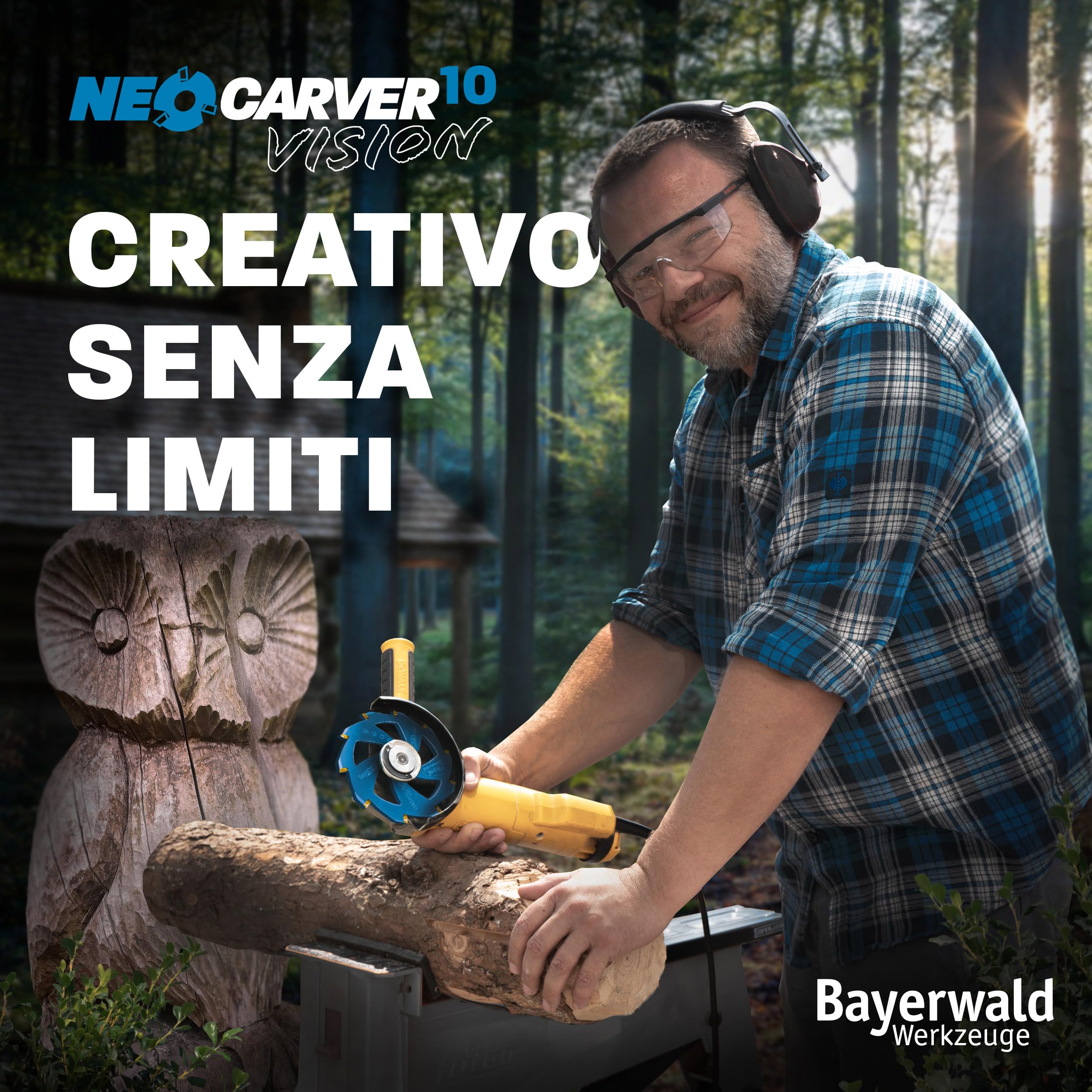 Bayerwald NeoCarver 10 Vision V2 - Disco per fresa in metallo duro per legno, fresa da intaglio in alluminio per smerigliatrice angolare per separare, levigare, sgrossare, ecc. Ø 115 mm x 22,2 mm/10