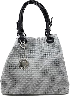 Borsa a Mano con Tracolla da Donna Realizzata in Vera Pelle Stampa Intrecciata Made in Italy - 34x29x18 Cm