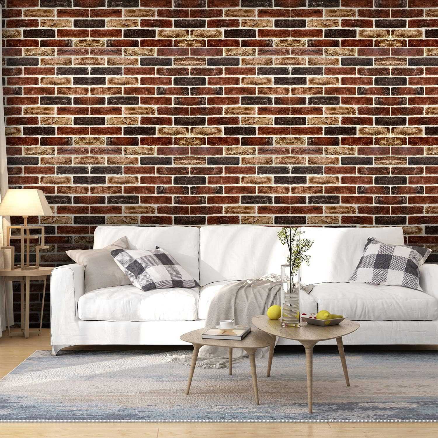 20-Pack 104 Sq.Ft 3D Wall Panels Peel and Stick 3D Faux Brick Wallpaper Peel and Stick Red Brown Faux Stone Wall Panel Foam Brick Self-Adhesive 3D Wallpaper