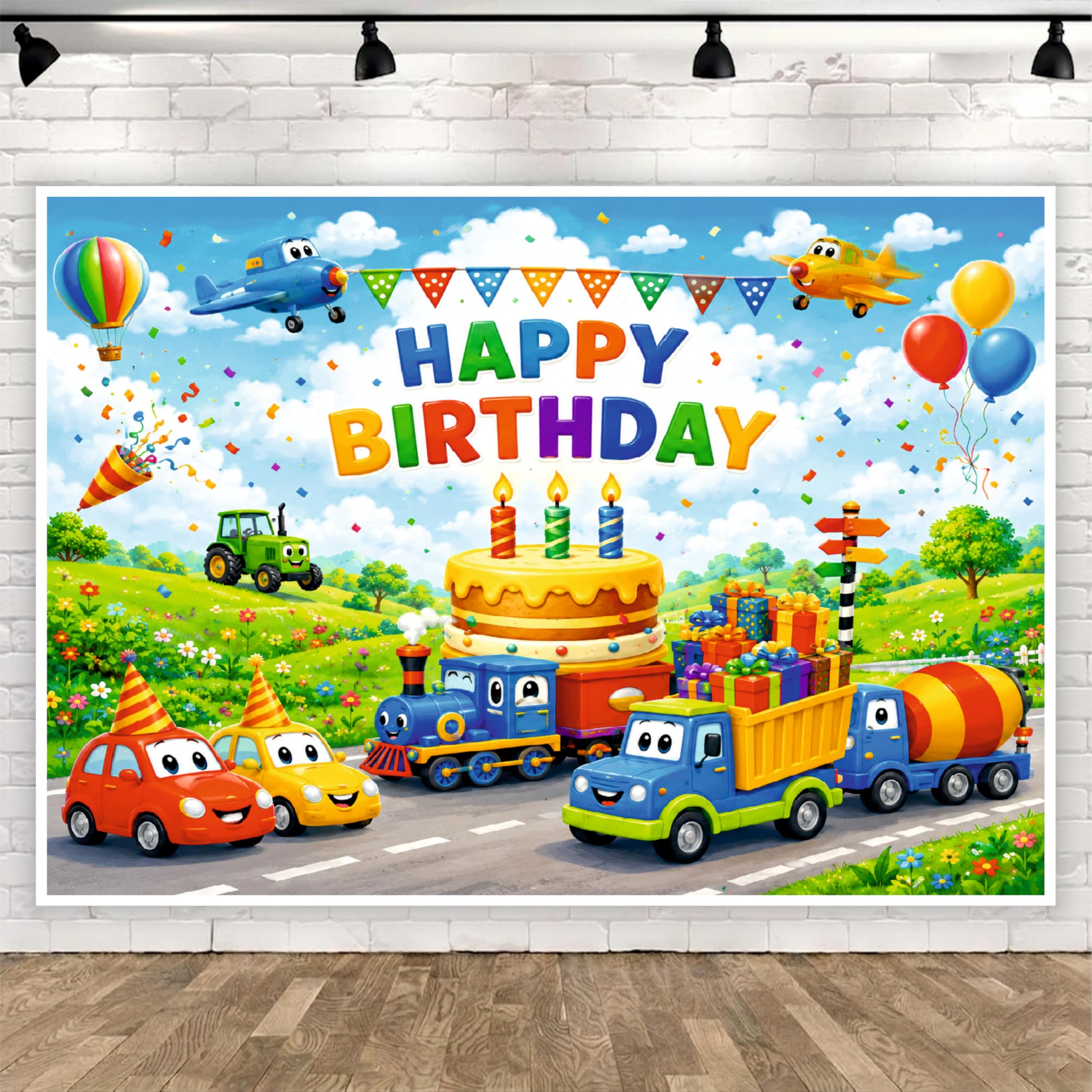 Transport Theme Happy Birthday Backdrop for Decoration 8x5 Ft, Birthday Background Banner Cloth for Kids, Boys & Girls, Party Photo Booth Backdrop, Reusable Fabric Banner for Cake Table Decoration-image-31