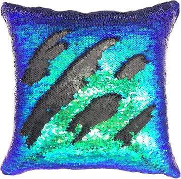 YOUR SMILE Mermaid Throw Pillow Case Magic Reversible Sequins Decorative Cushion Cover Pillowcase for Couch Sofa Bed,16 X 16 Inches,(Green/Black)