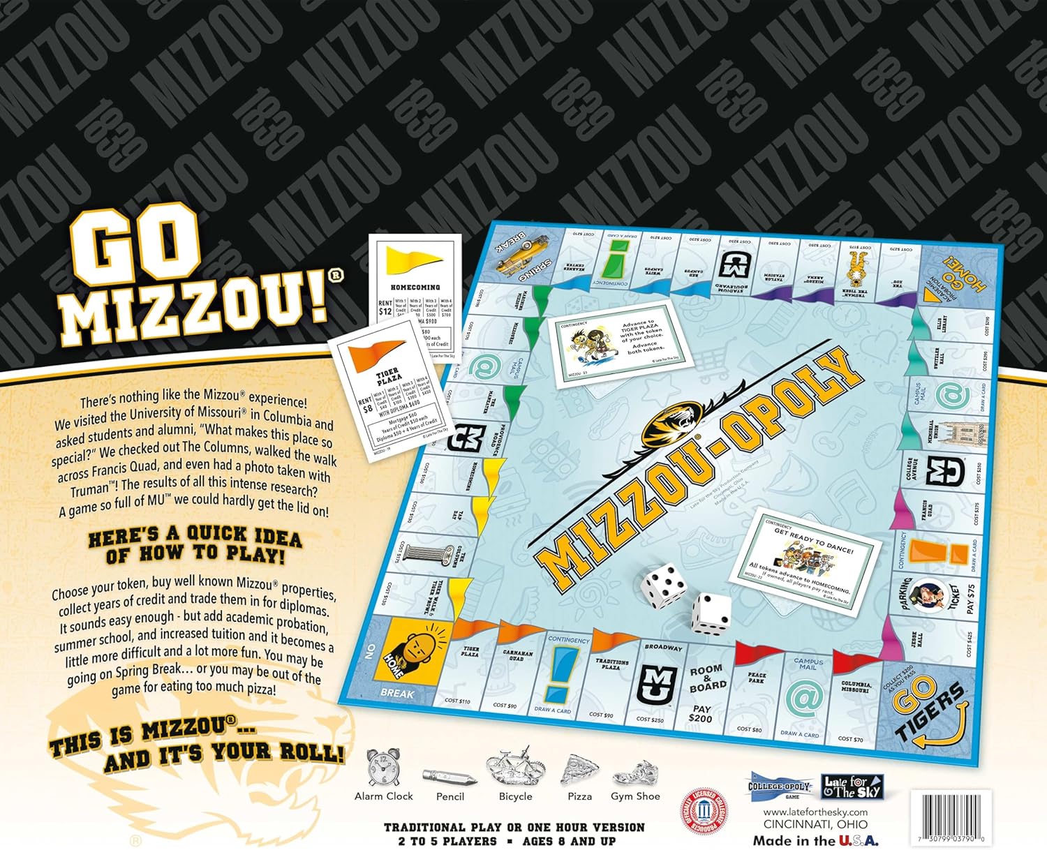 Late for The Sky Mizzou-Opoly Board Game – University of Missouri Campus Edition, Family Strategy Game, 2-6 Players, Ages 8+, Classic or 1-Hour Play