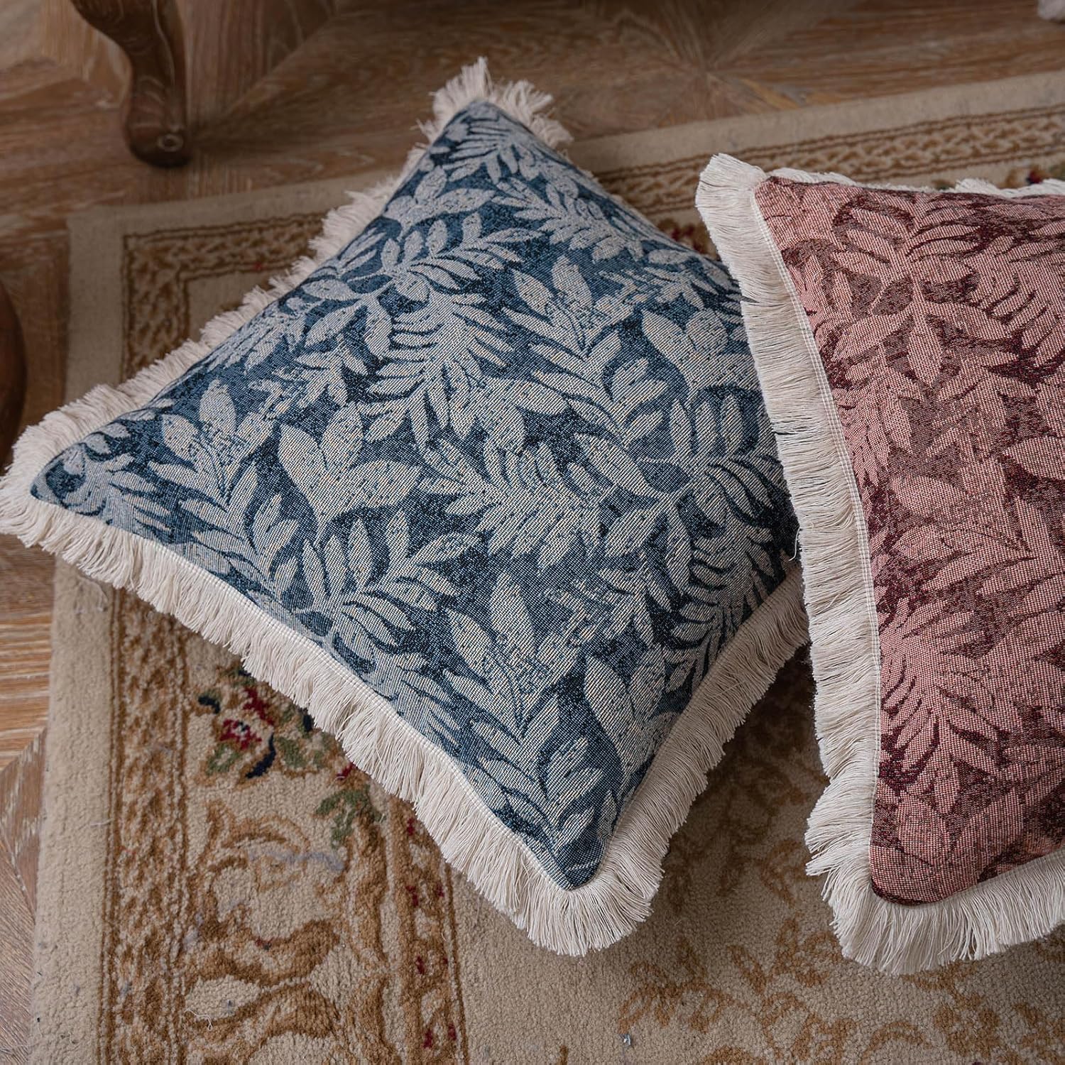 ENJOYBIRDAL Leaves Throw Pillow Covers for Living Room Decorative Pillow Covers 24 x 24 Boho Couch Jacquard Cushion Covers Square Farmhouse Set of 2 Rustic Pillow Shams