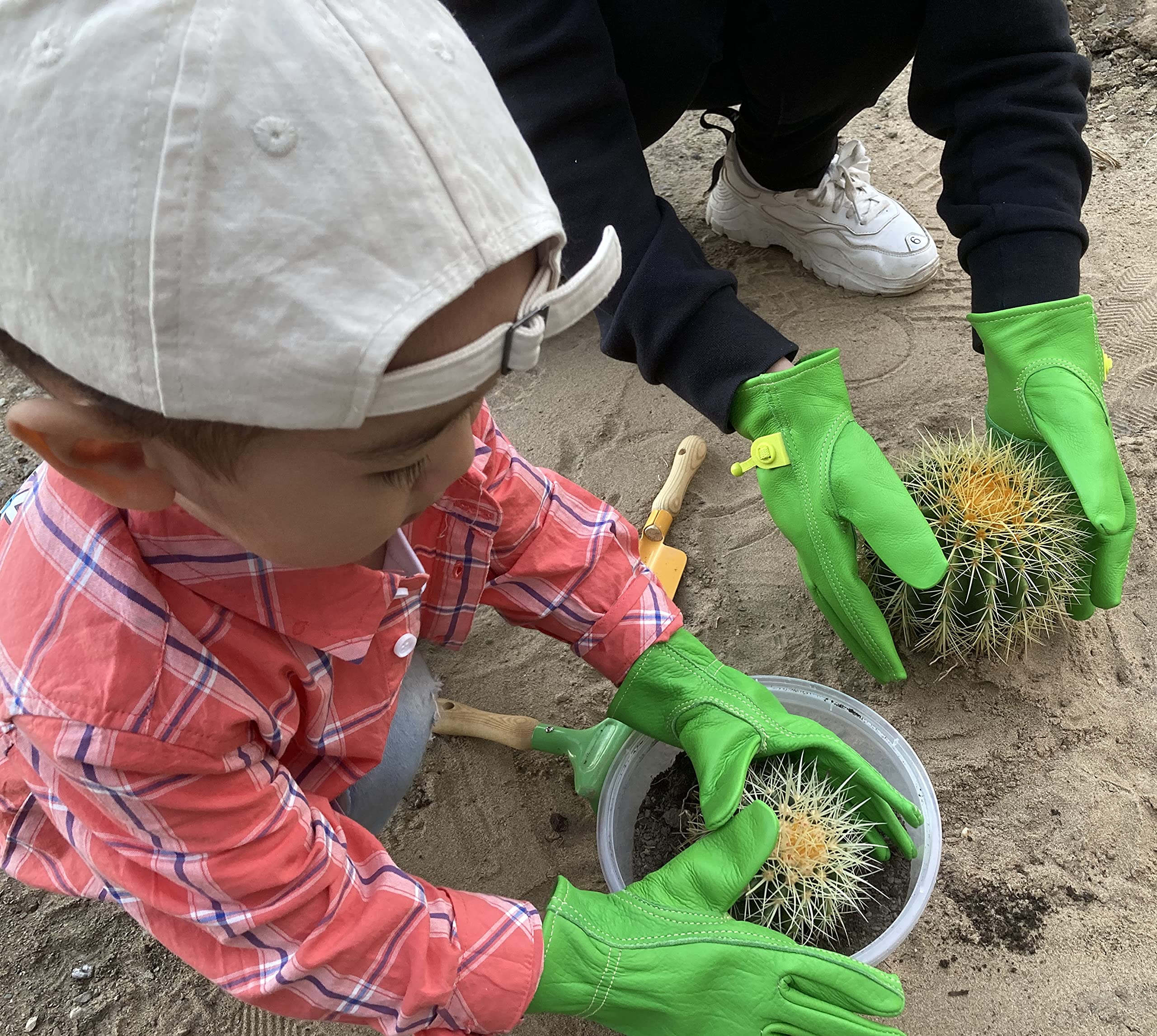Leder-Gartenhandschuhe für Damen, dorn- und schnittfest, geeignet für dornige Sträucher, Kakteen, Rosenbeschneiden, Landschaftsbau, Grün, Größe S