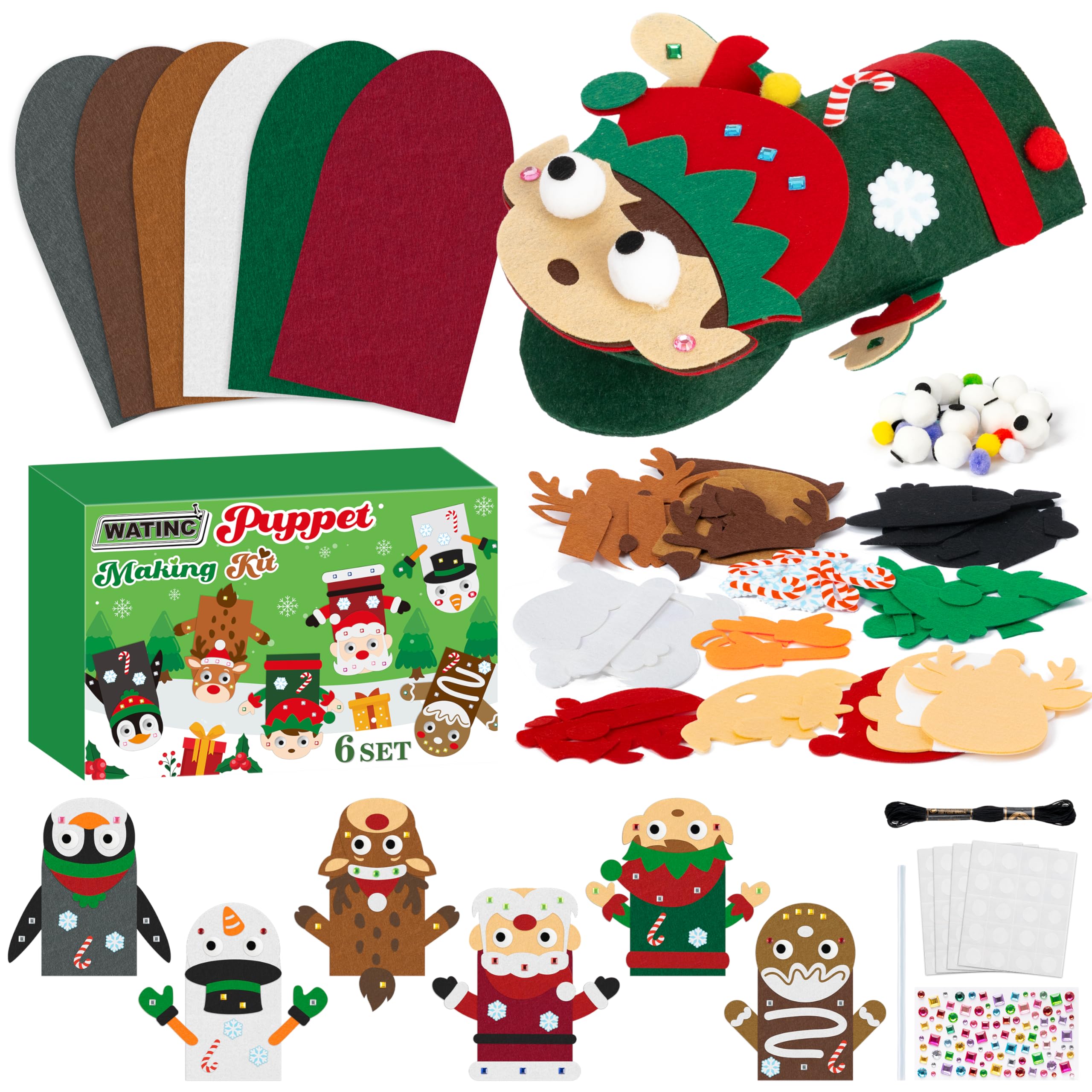 WATINC Hand Puppet Making Kit, Felt Sock Puppet Toys for Kids (Christmas) — image 1