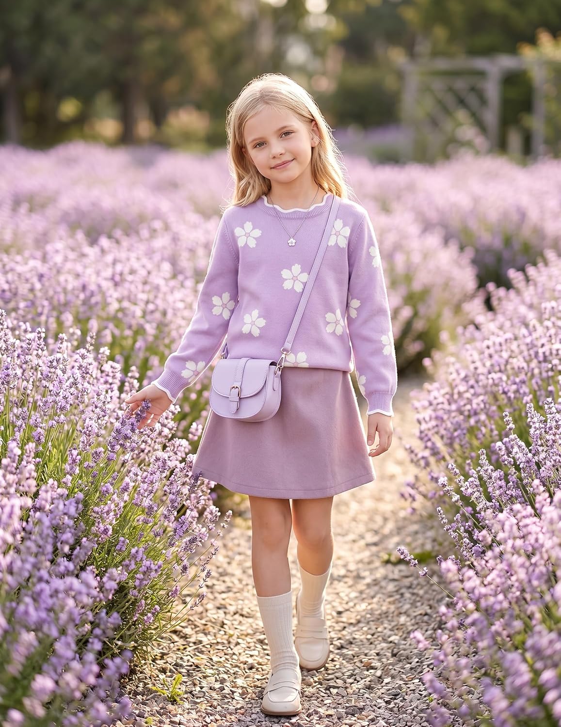 Arshiner Girl's Sweater Scalloped Trim Long Sleeves Knitted Pullover Tops