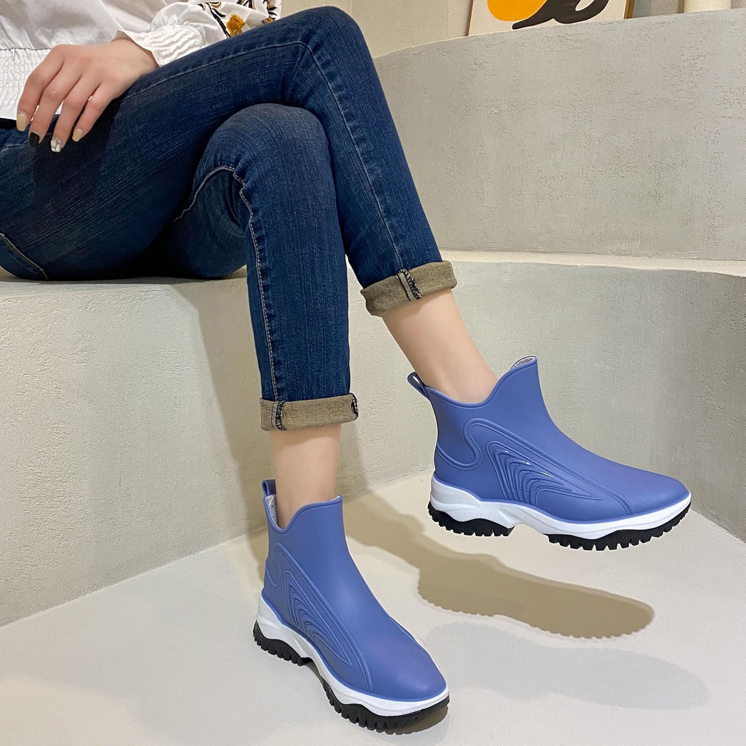 XUNRUO Women's Ankle Rain Boots，Ladies Waterproof Lightweight Slip Resistant Outdoor Fashion Garder Booties