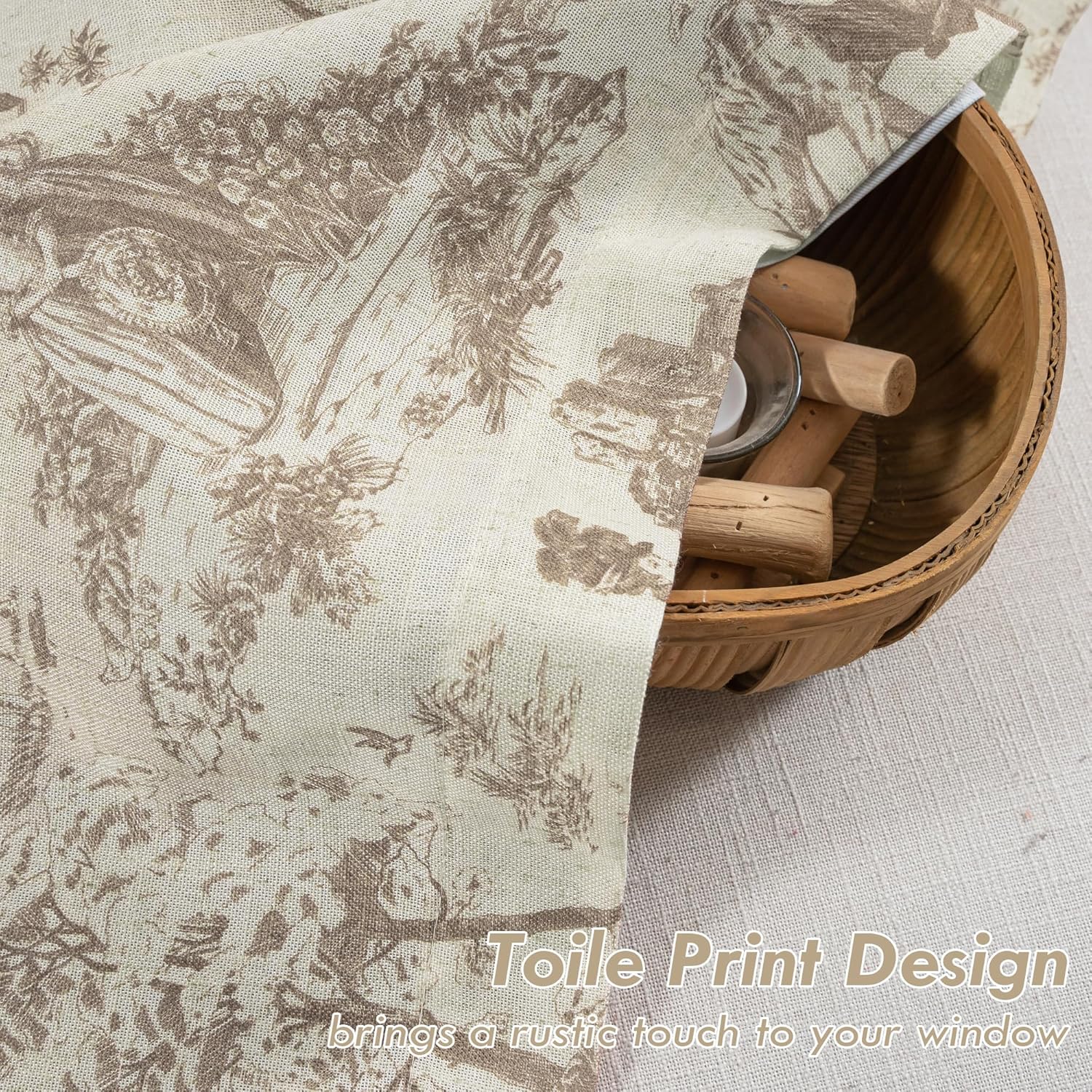 DriftAway Toile Linen Lined Valance Double Layer Thermal Room Darkening Blackout Window Valance Curtain for Kitchen Bathroom Farmhouse French Country Vintage Printed Pattern Single 52 x 18 Inch Beige