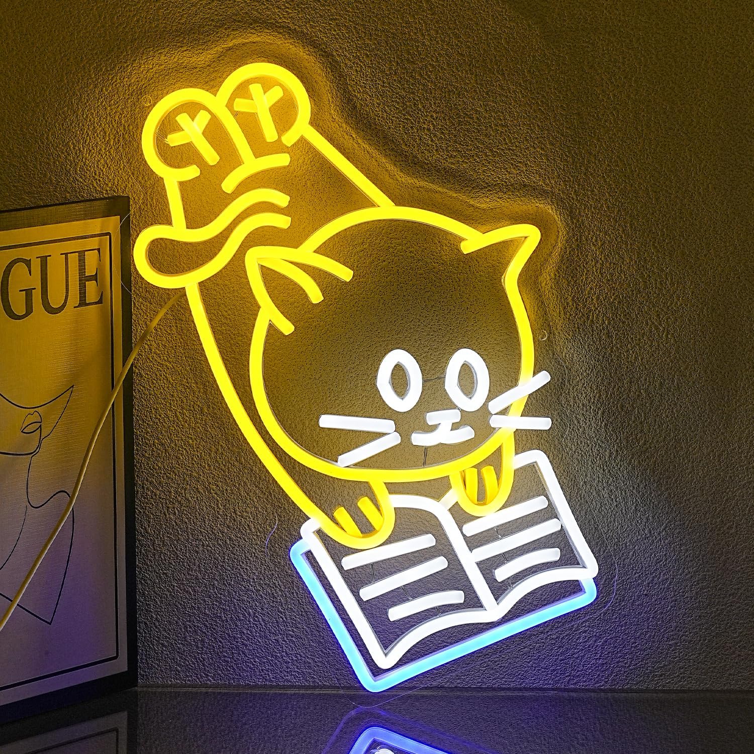 Xixkilly Cat Reading Book Neon Sign Reading Cat Neon Lights for Wall Decor Adorable Cat Neon Signs Dimmable Read Book LED Neon Sign for Classroom Library Children Studying Room Bedroom Decoration