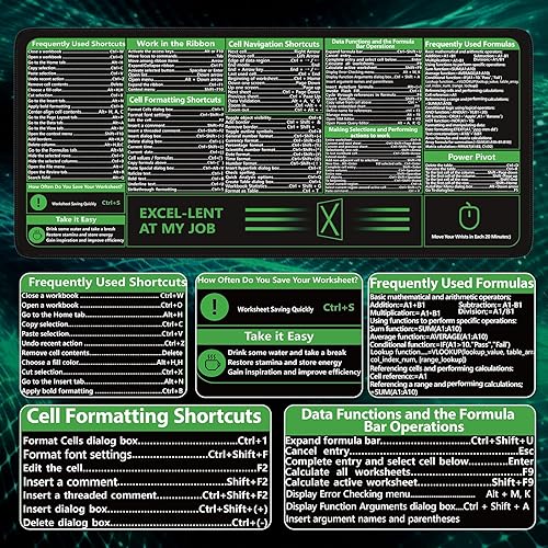 Vista 3 de iCasso Excel - Alfombrilla de escritorio con hoja de trucos, atajos Excel, alfombrilla de escritorio de corte corto Excell, alfombrilla de mouse