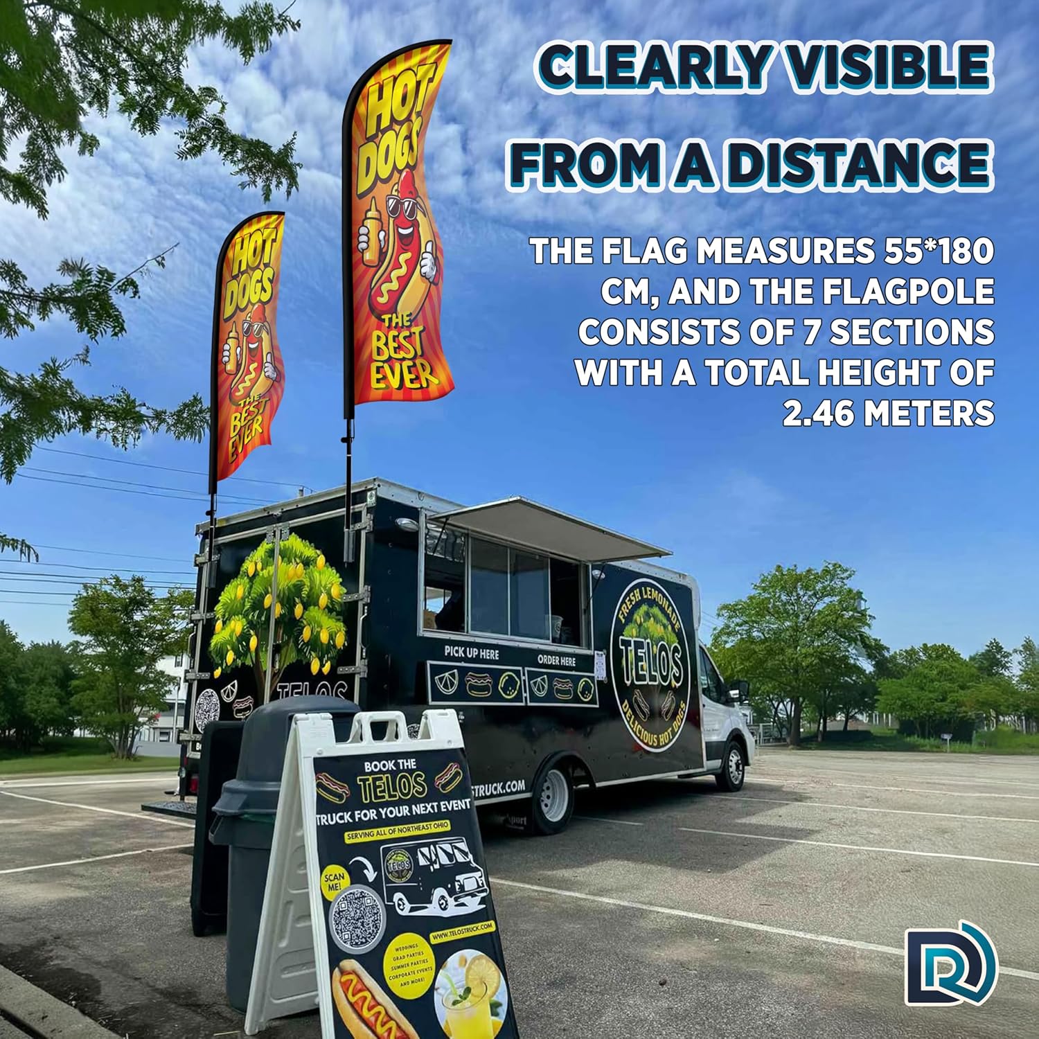 Hot Dog Feather Flag Pole Kit, 8ft Advertising Flags for Food Stands, Restaurants & Outdoor Events