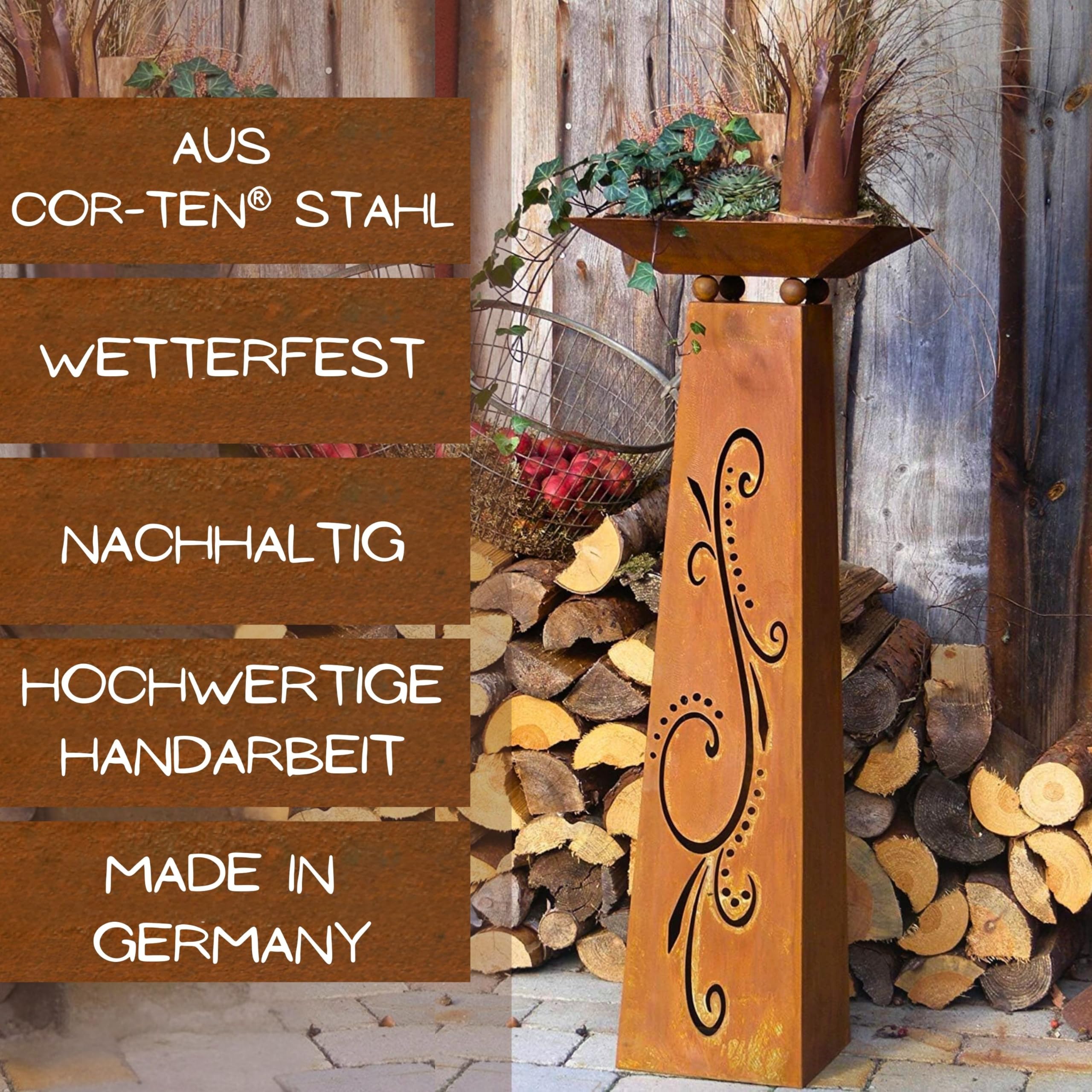Rostikal Blumensäule mit Pflanzschale Höhe 115 cm Schale 40 x 40 cm Gartendeko Rost Vintage Deko