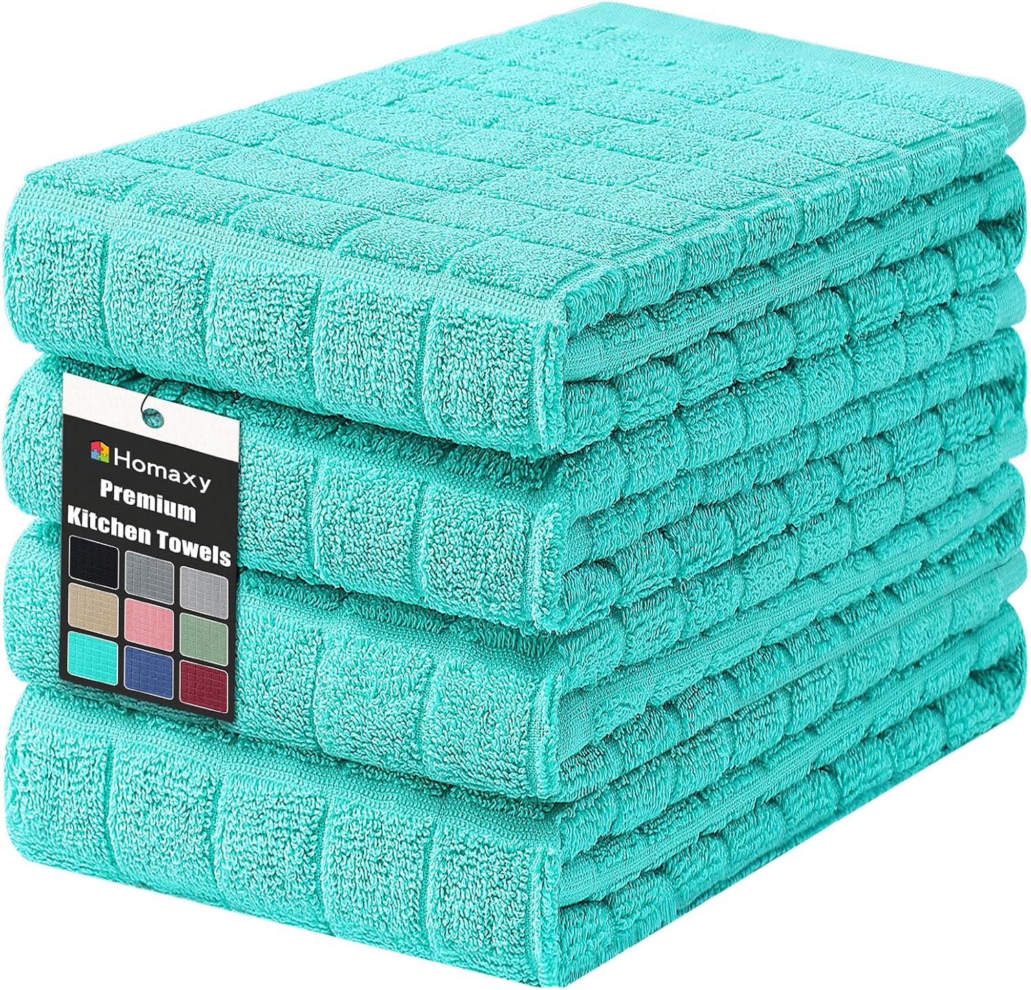 Homaxy Premium Ring Spun Cotton 390 GSM Kitchen Towels, 4 Pack, Aqua