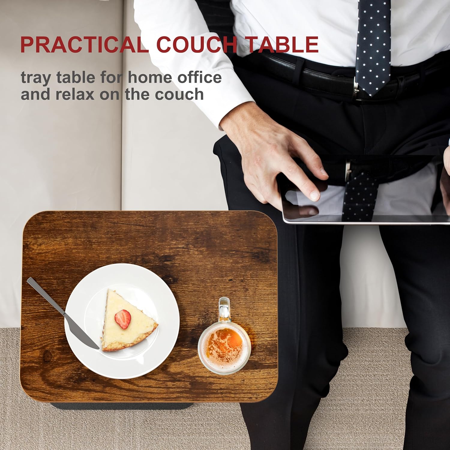 ZUJJAFY Tv Tray Table, Swivel & Adjustable Height C Shaped End Side Table for Couch Chair Bed or Small Spaces, Heavy Metal Base Sofa Armresrt Table for Eating Dinner or Laptop