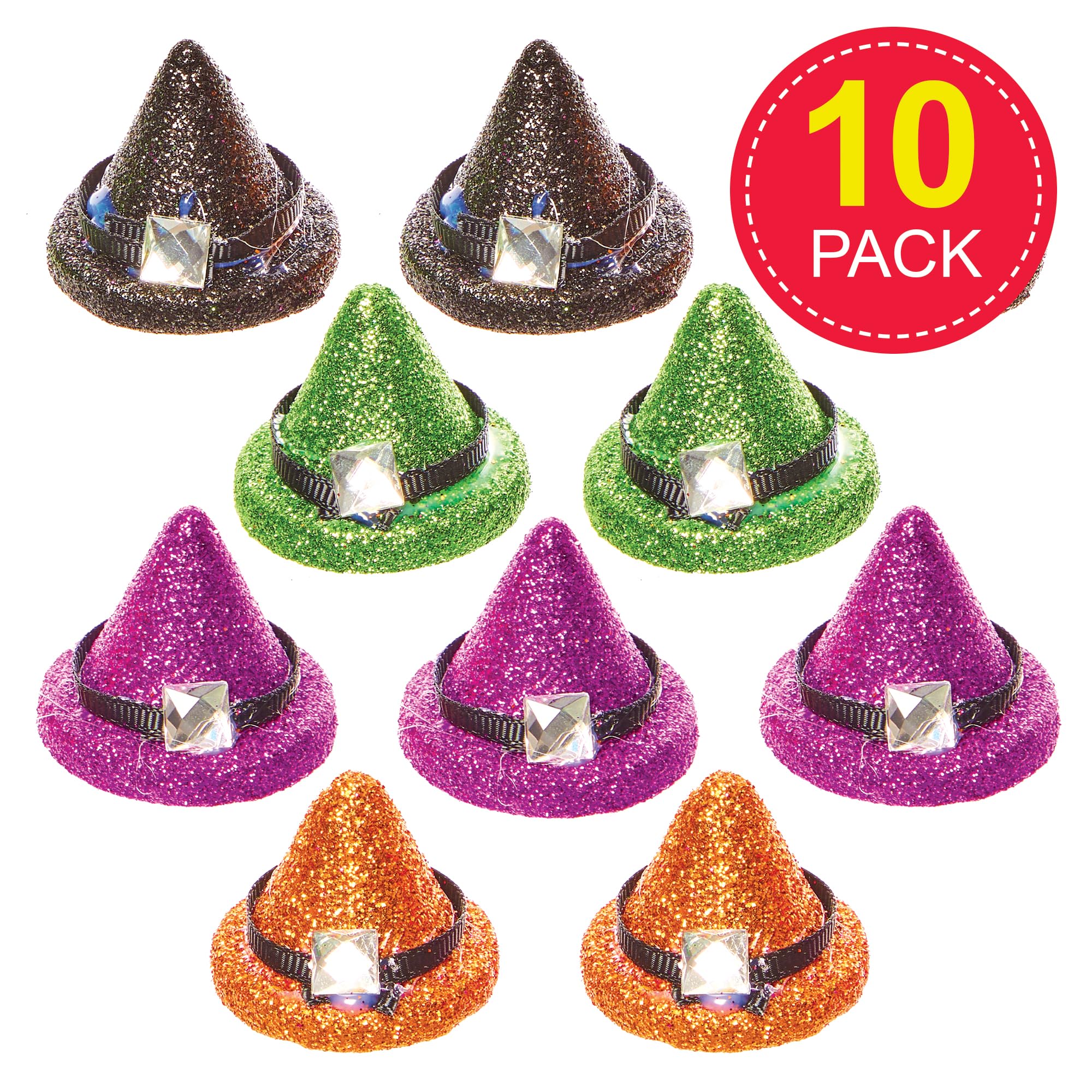 Baker Ross FX600 Glitter Witch Hat Decorations - Pack of 10, Halloween Decorations for Arts and Crafts, Black, Green, Orange and Purple - Image 2