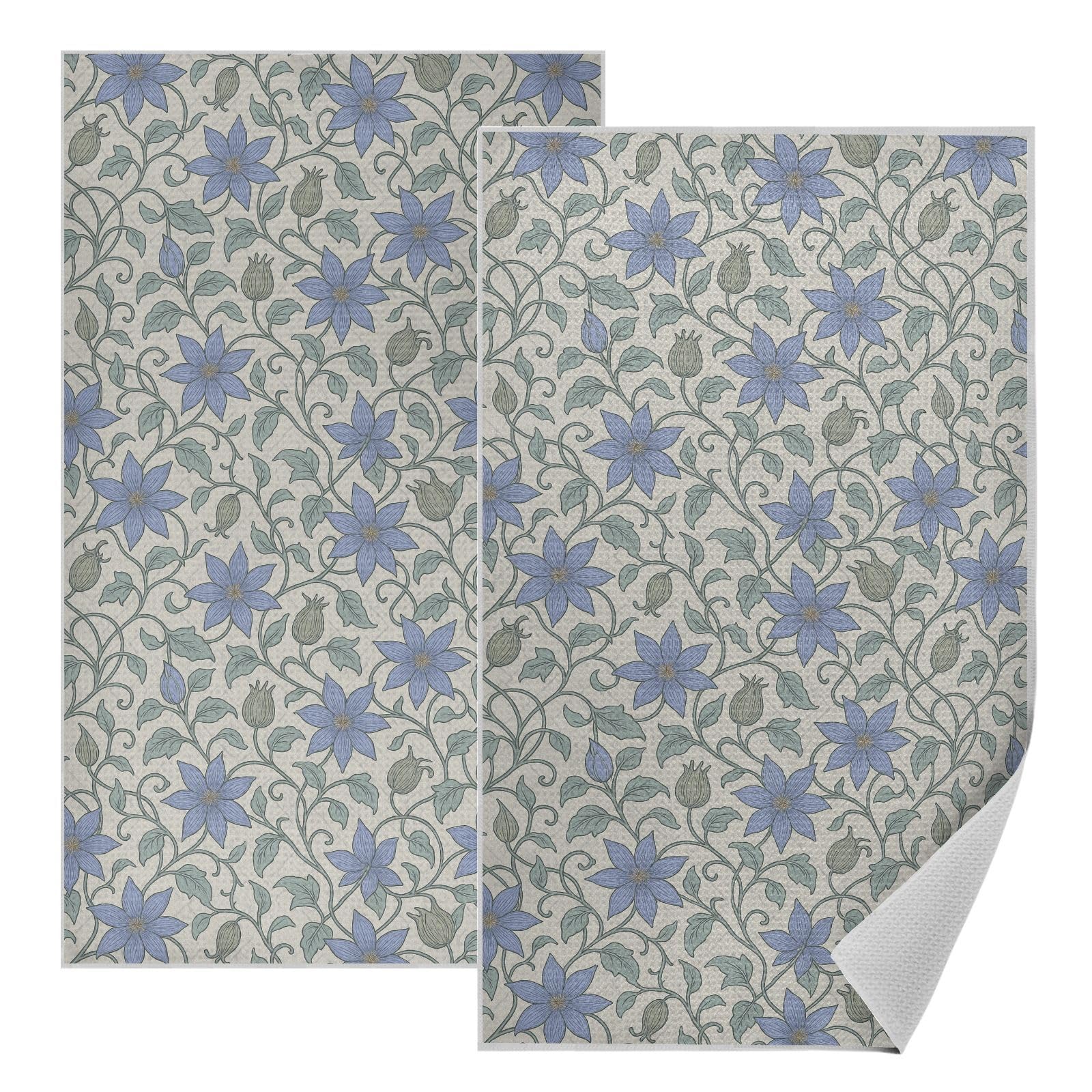 Toallas absorbentes de gofre para cocina de granja y mesa con patrón de flores azules