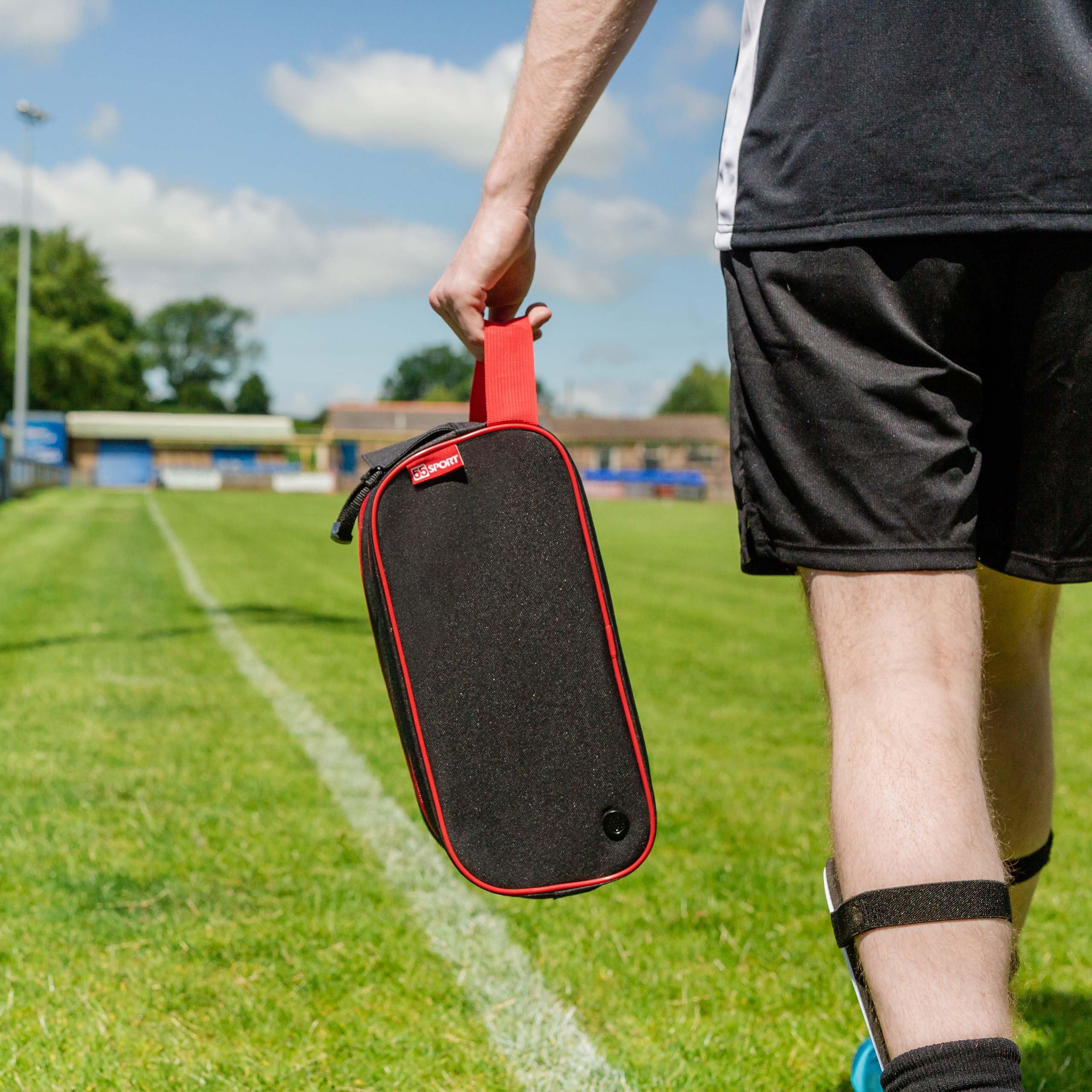 Borsa classica per scarponi da calcio e scarpe, colore: nero e rosso