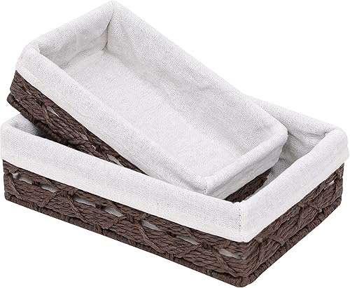 Sopsele Cesta de almacenamiento pequeña con forro, cesta decorativa de mimbre para mesa de café, bandeja rectangular, organizador de encimera de